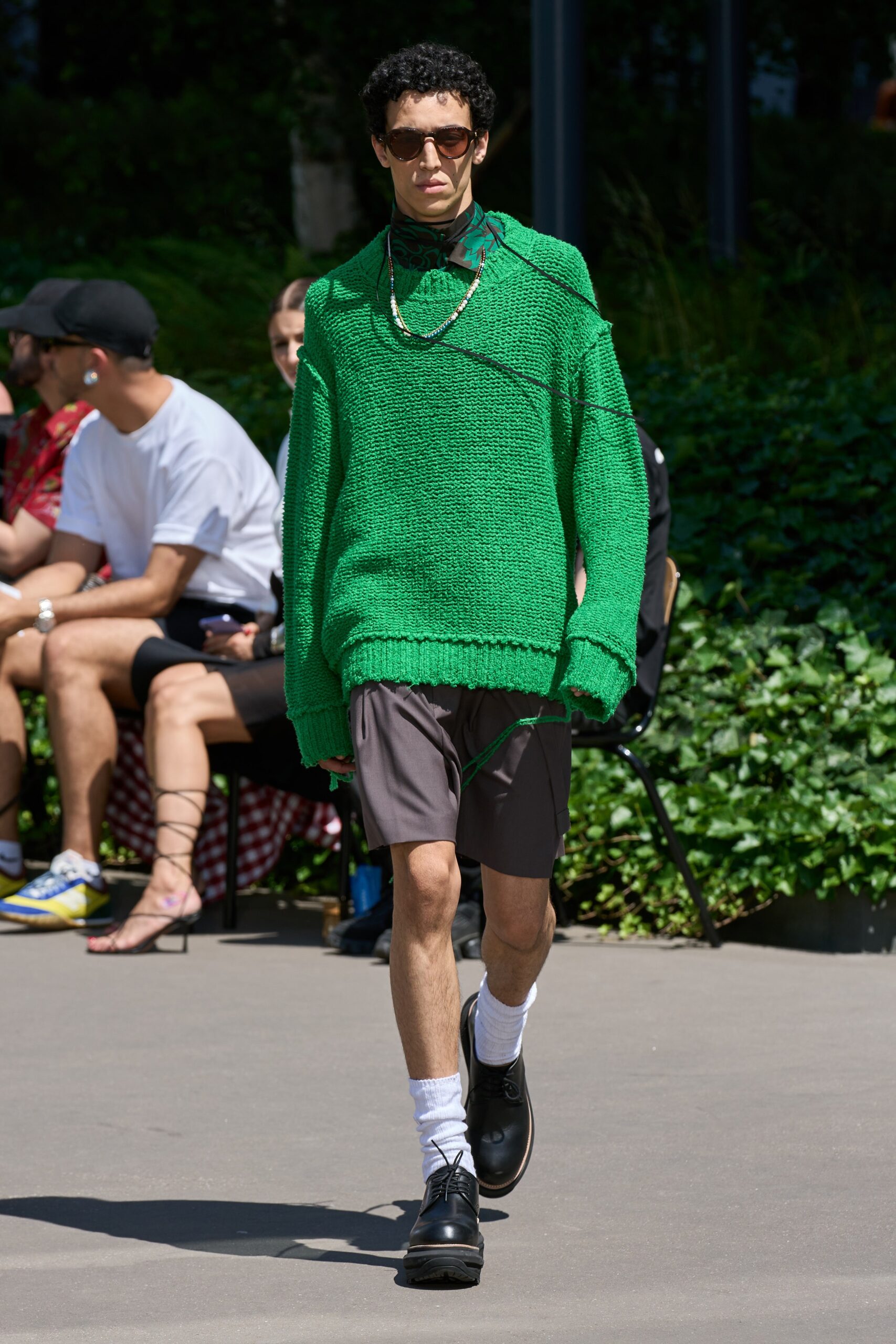 oversized green sweater with shorts