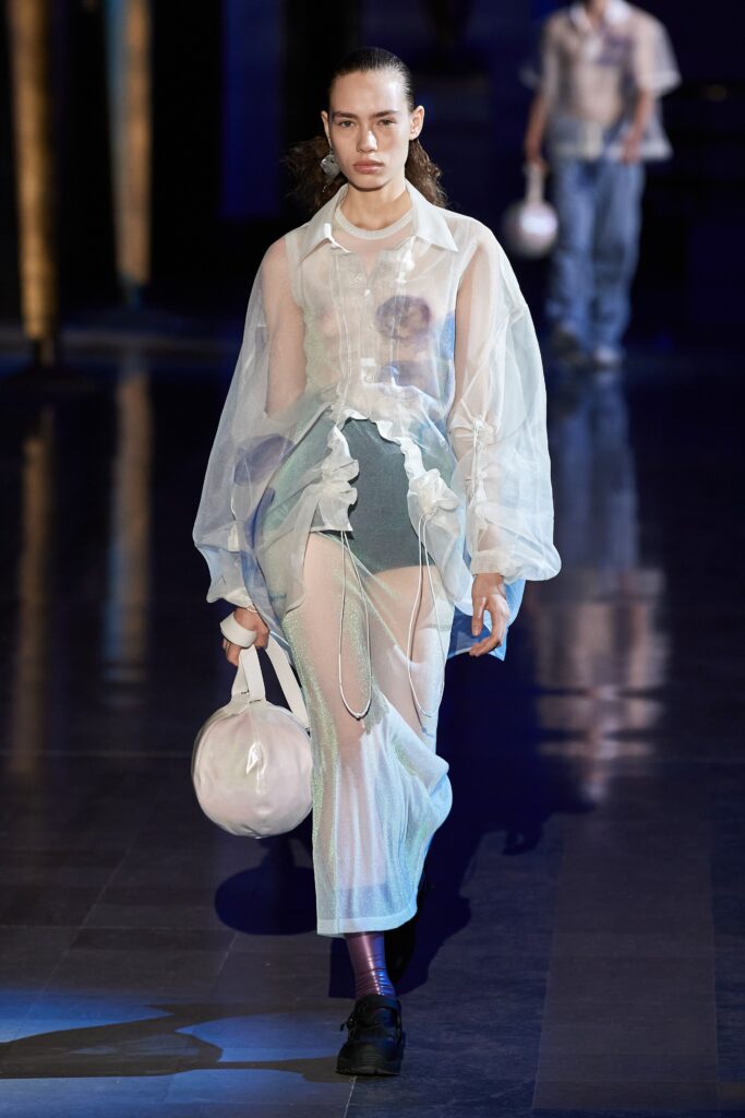 white and blue layered midi dress