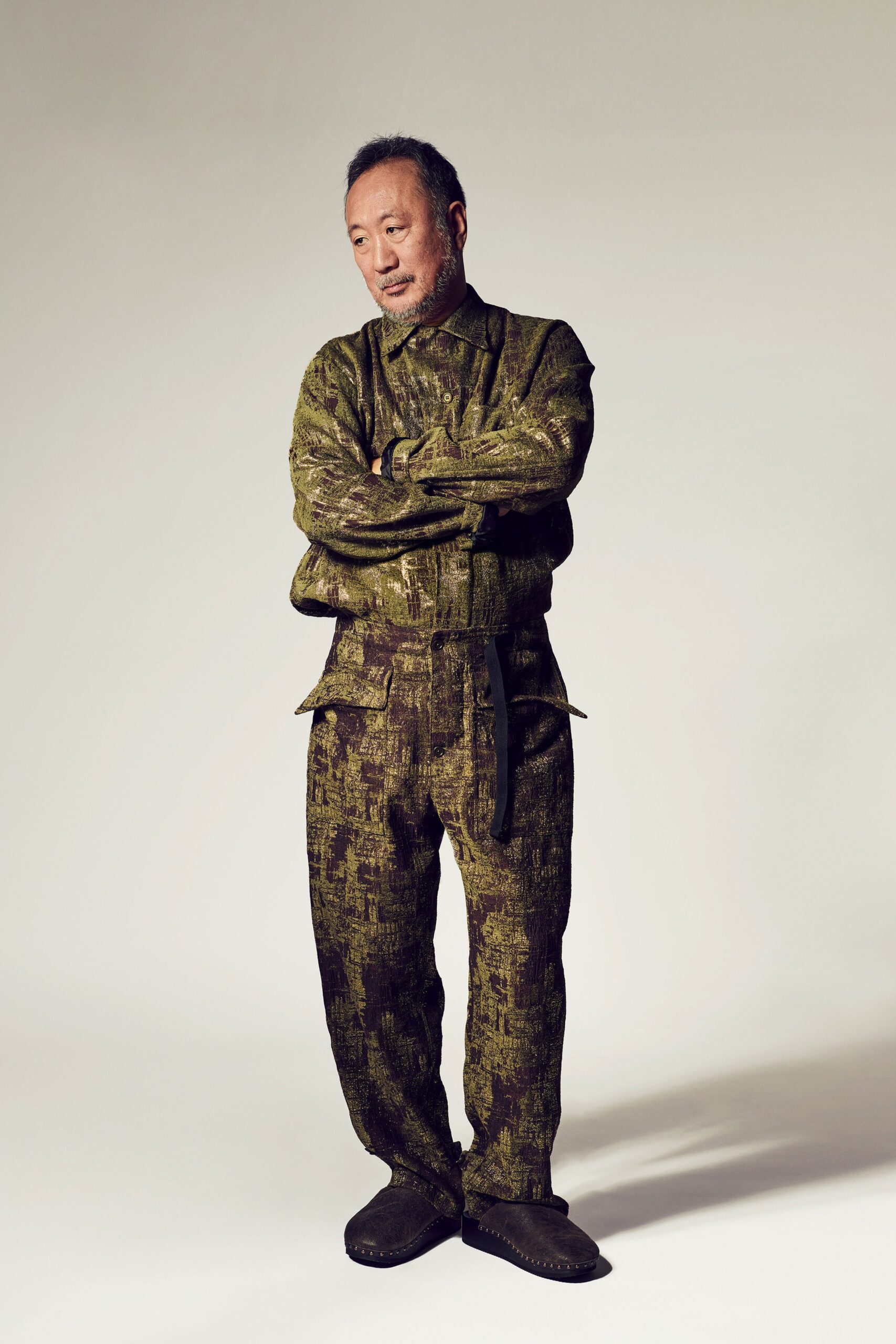 green cotton relaxed jacket and pants