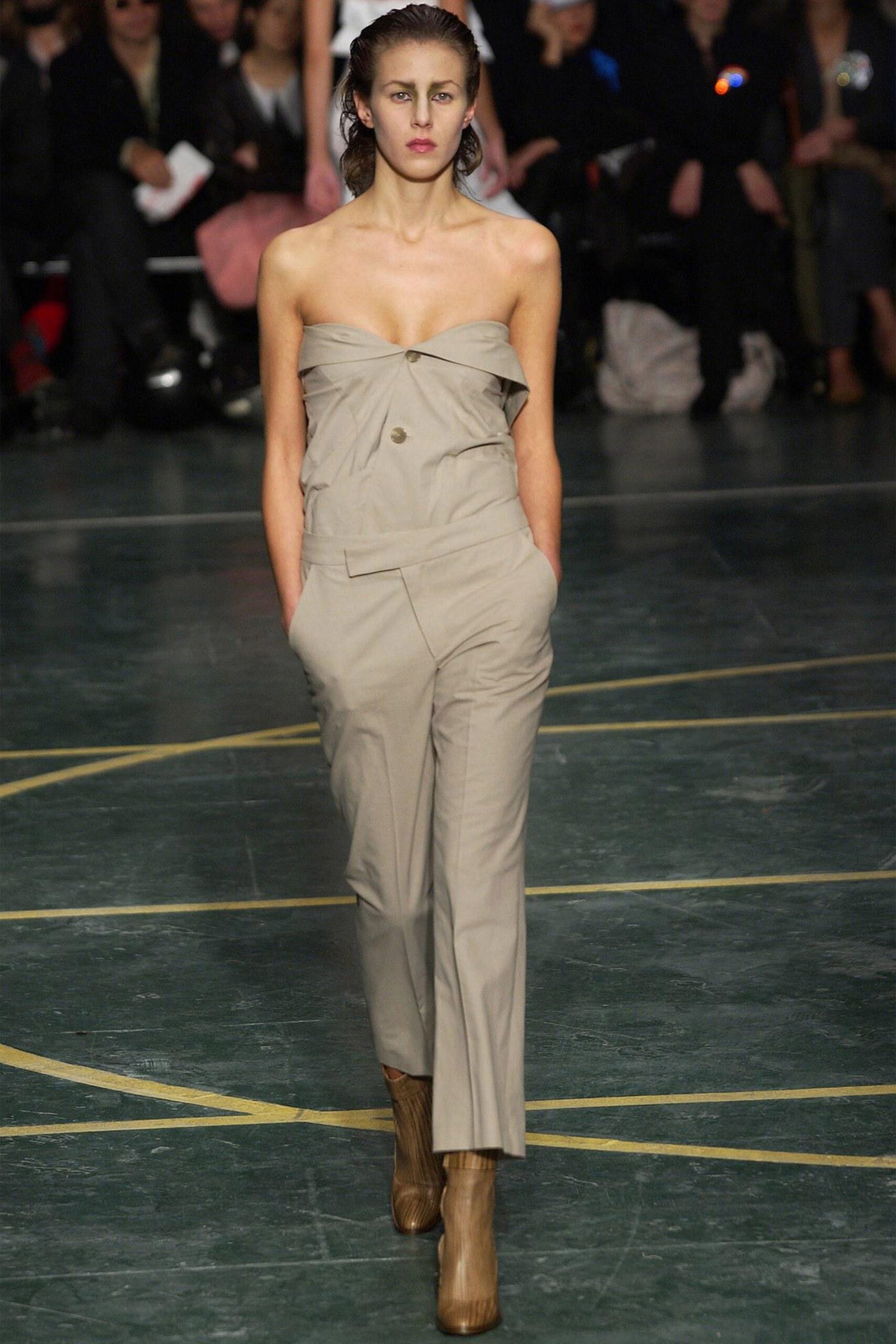 beige cotton sleeveless collared fitted buttoned pockets jumpsuit
