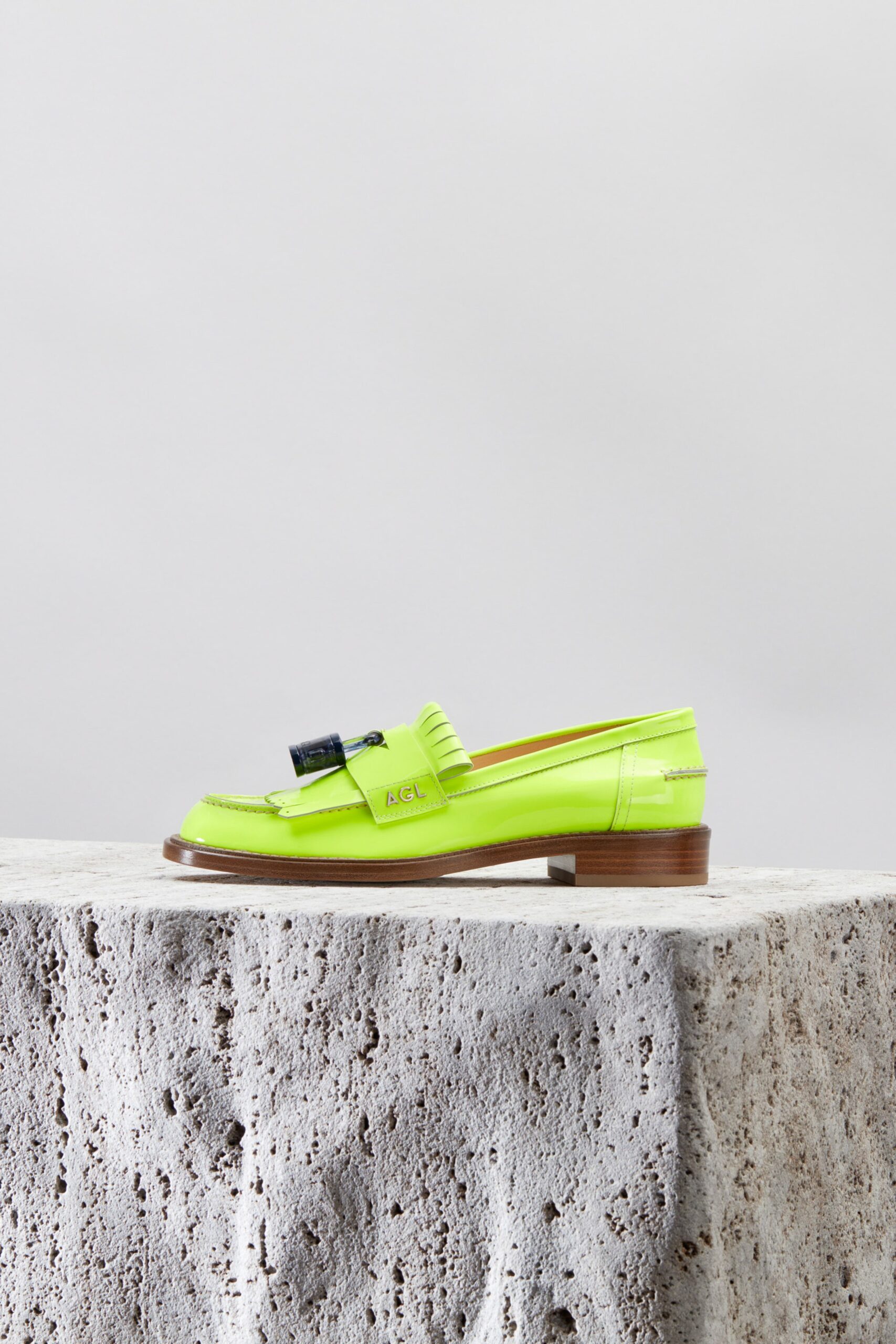 green leather embellished shoes