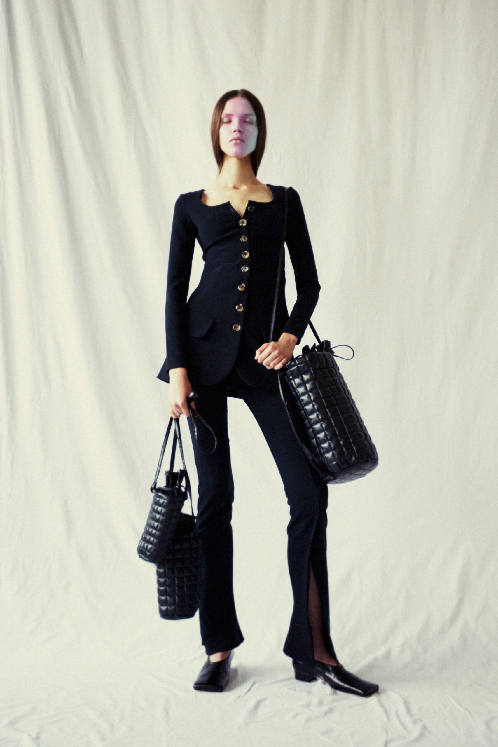 black fitted blazer and pants