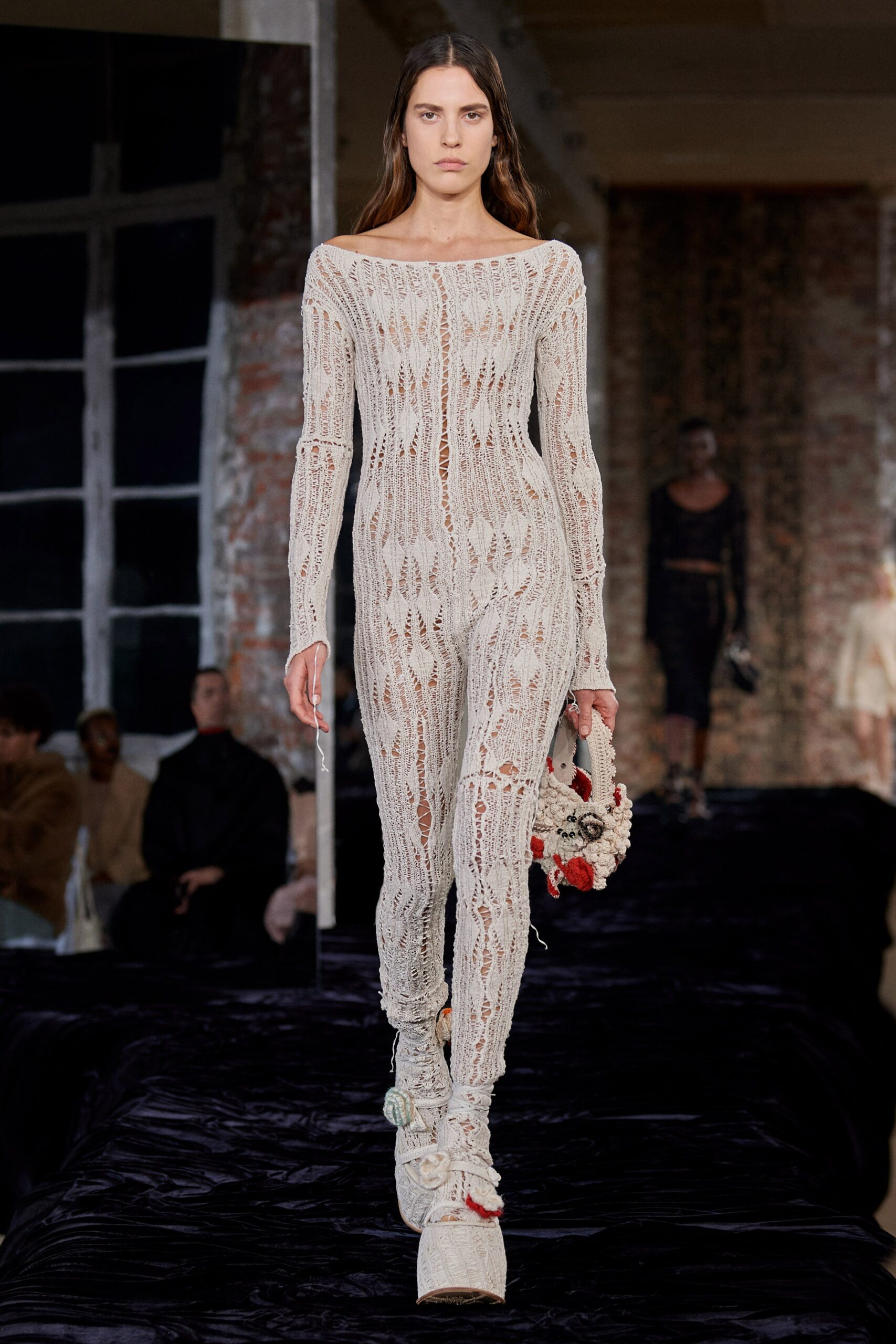 white ribbed off-shoulder catsuit