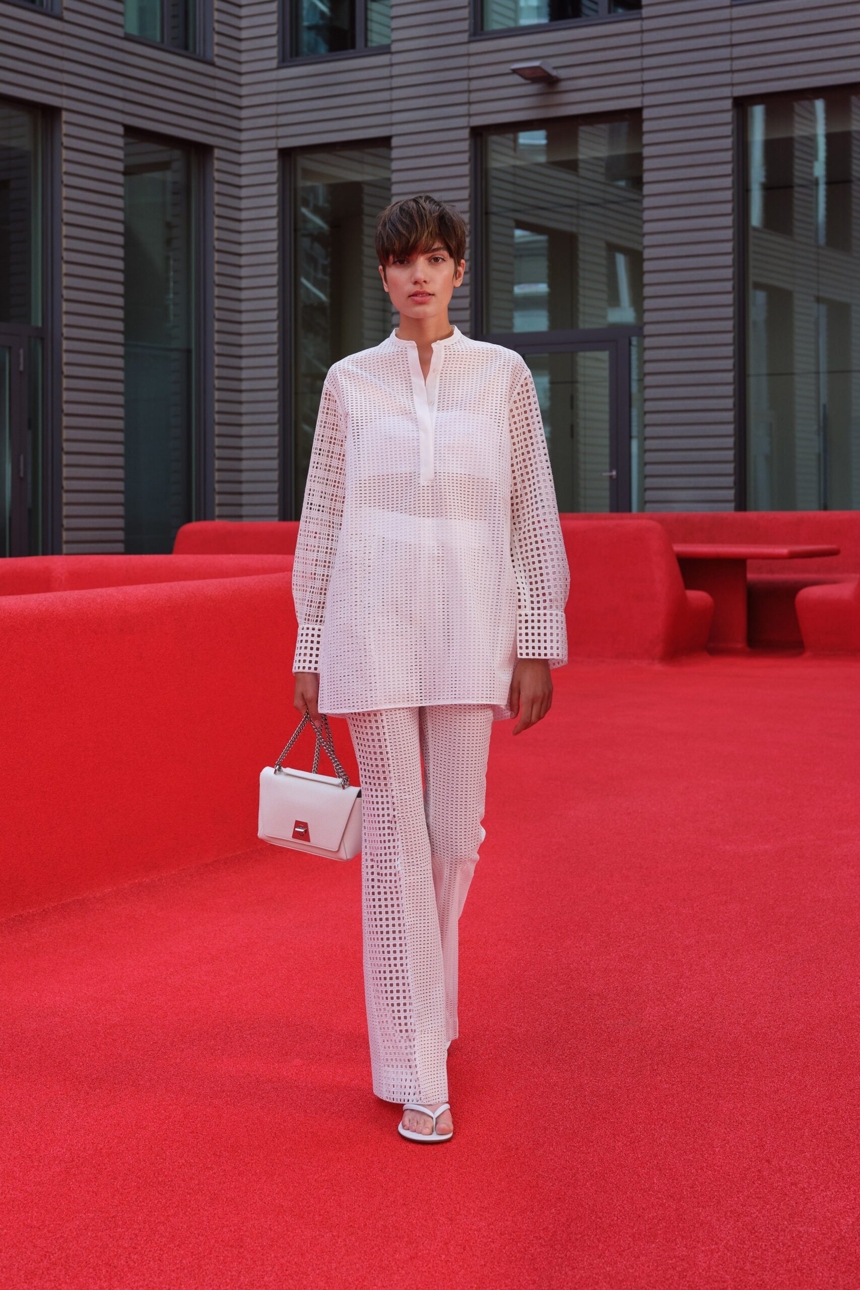 white cotton long-sleeve collared relaxed pleated sheer shirt