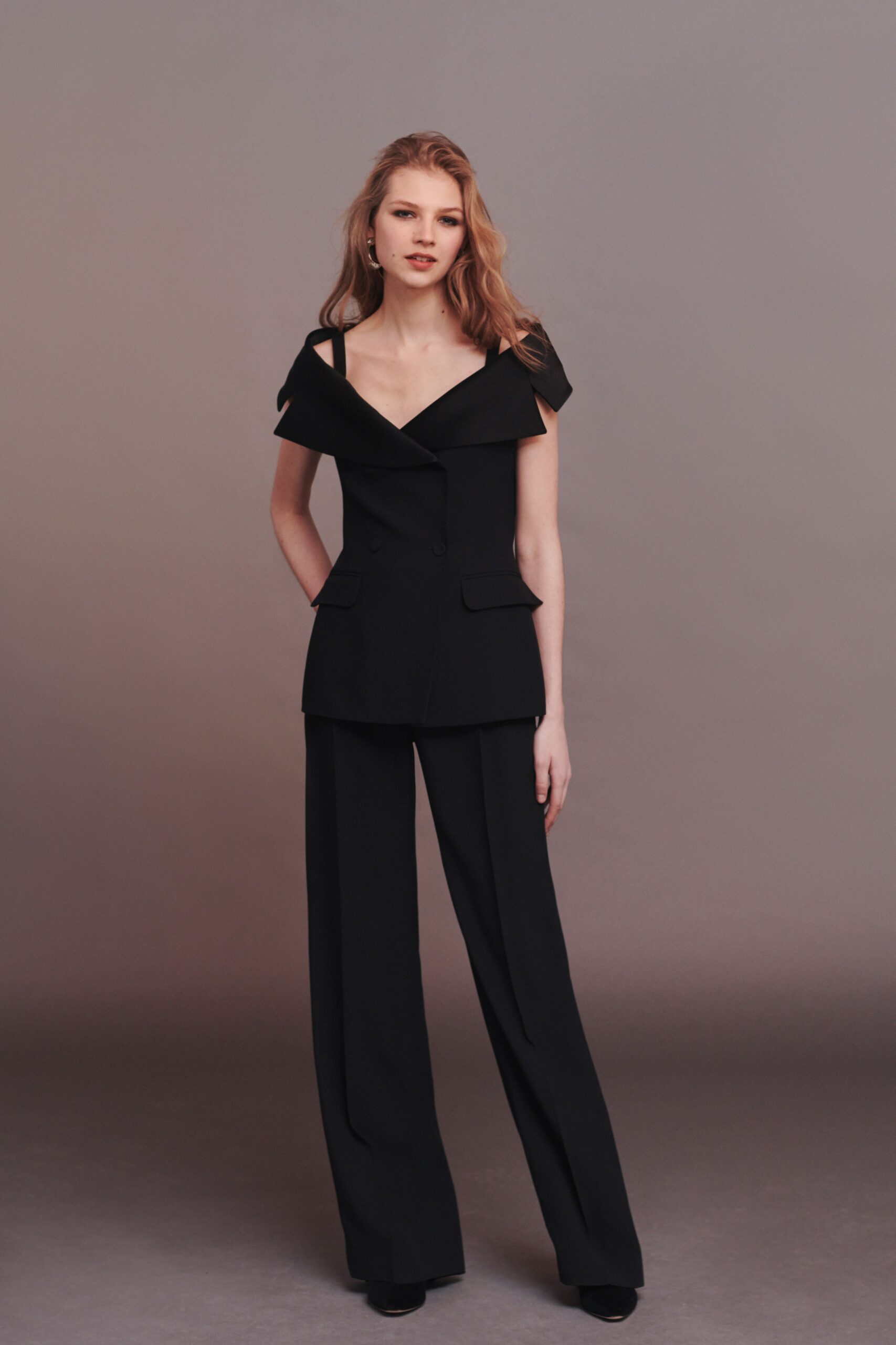 black tailored blazer and pants