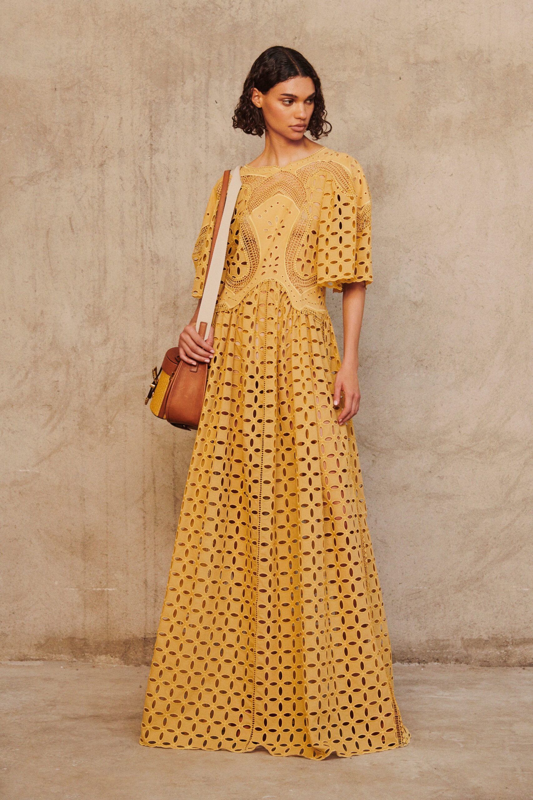 yellow embroidered maxi dress