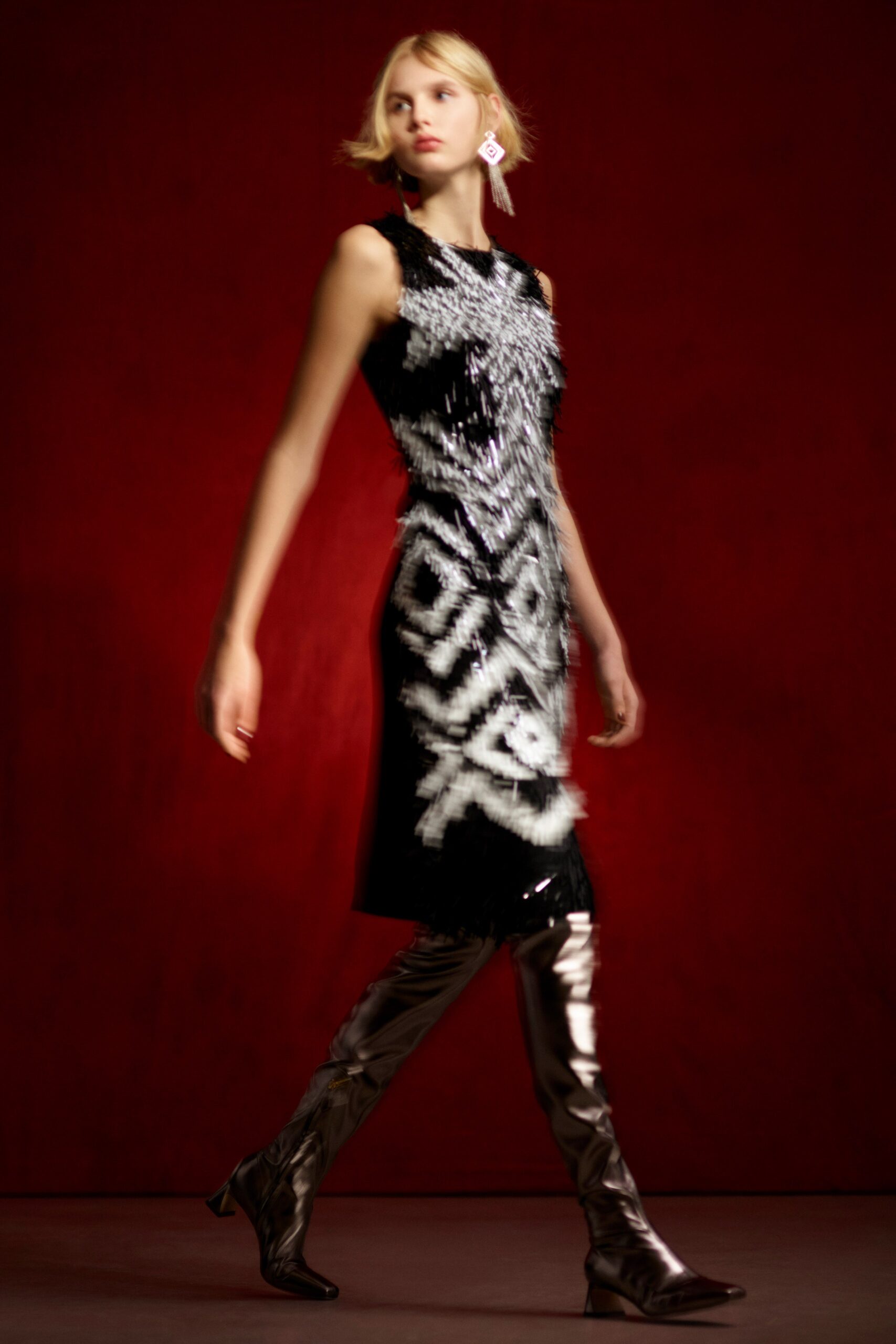 black and white embroidered midi dress
