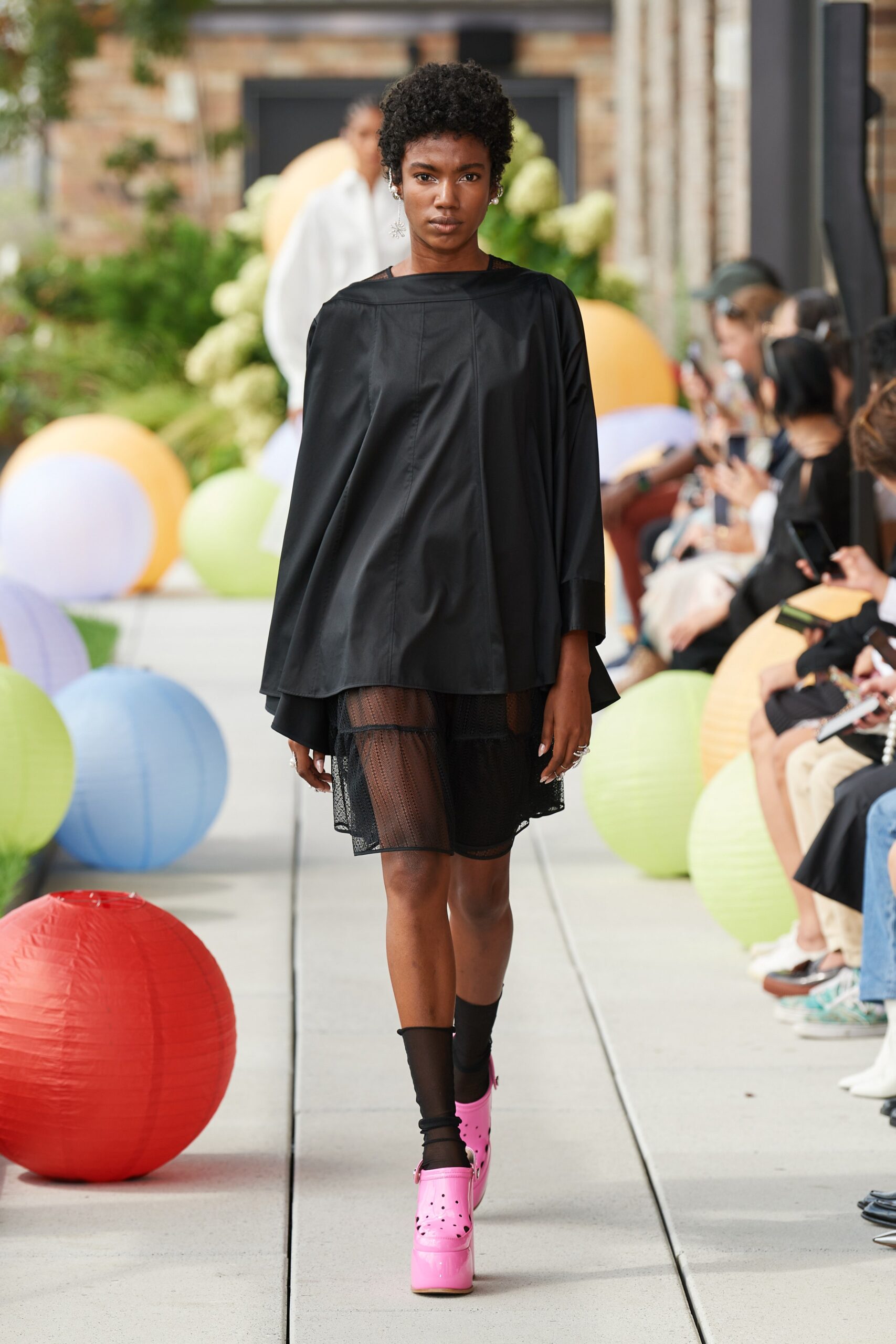 black relaxed top with mesh skirt