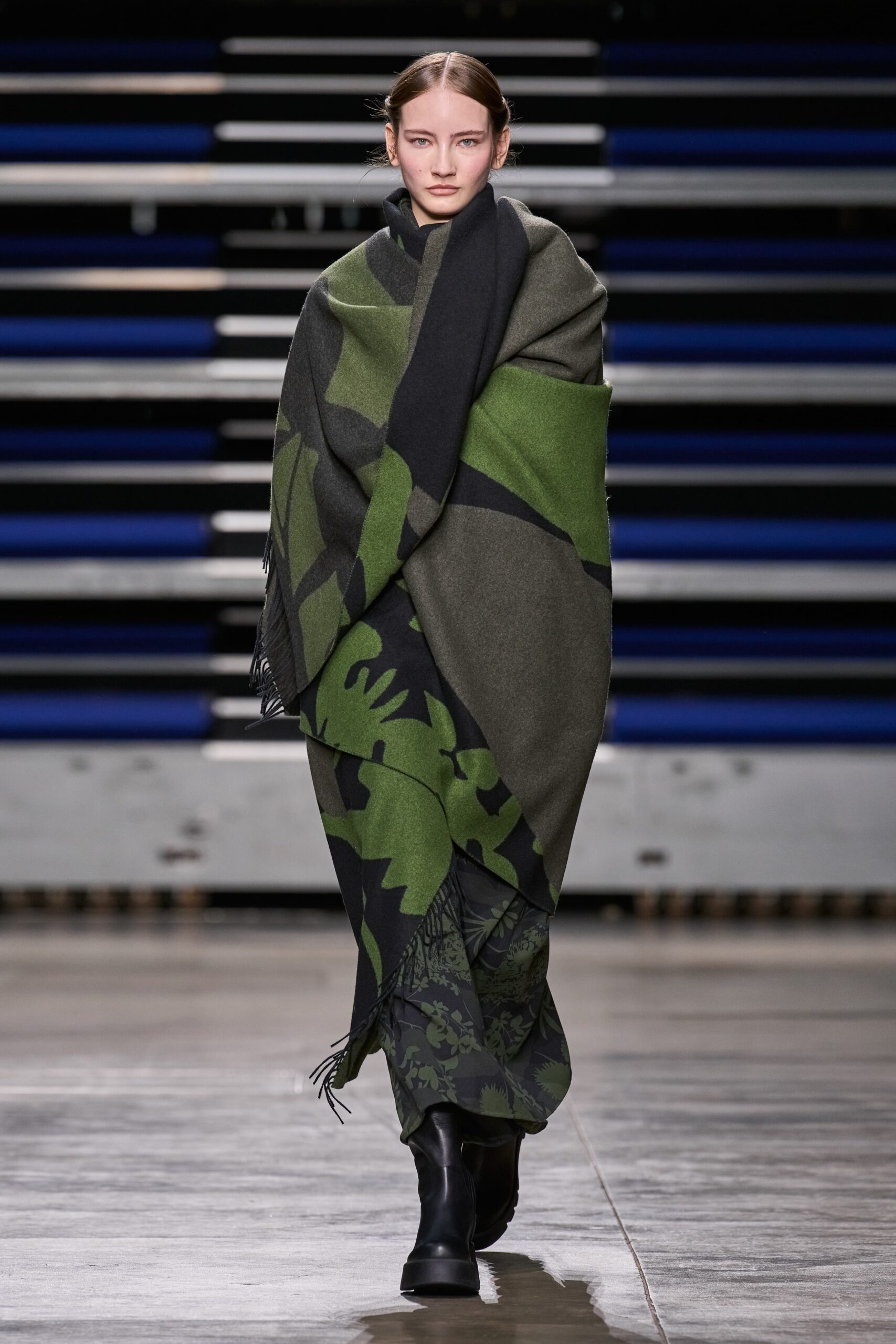 green black wool poncho with boots