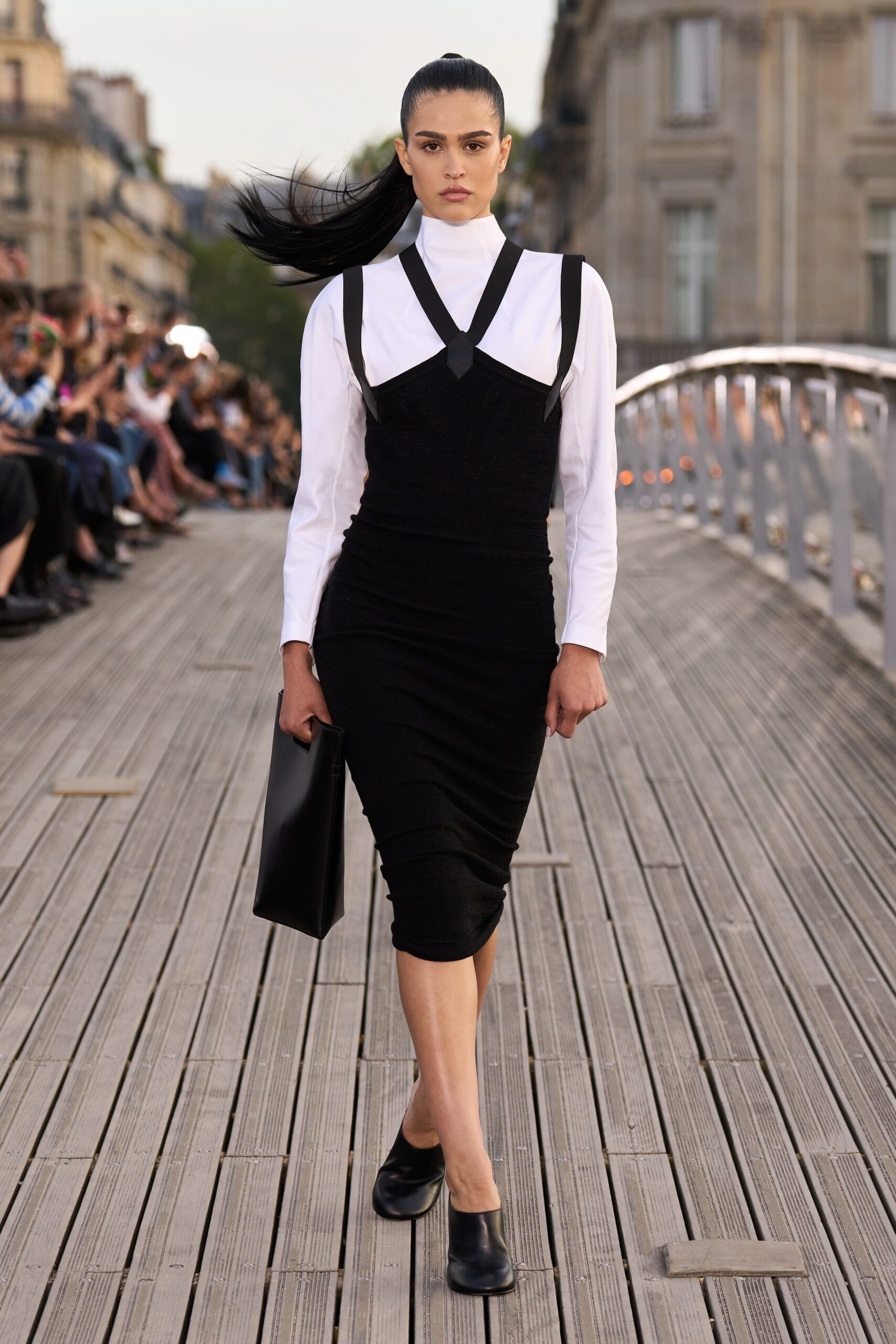black cotton sleeveless v-neck fitted ruched midi dress