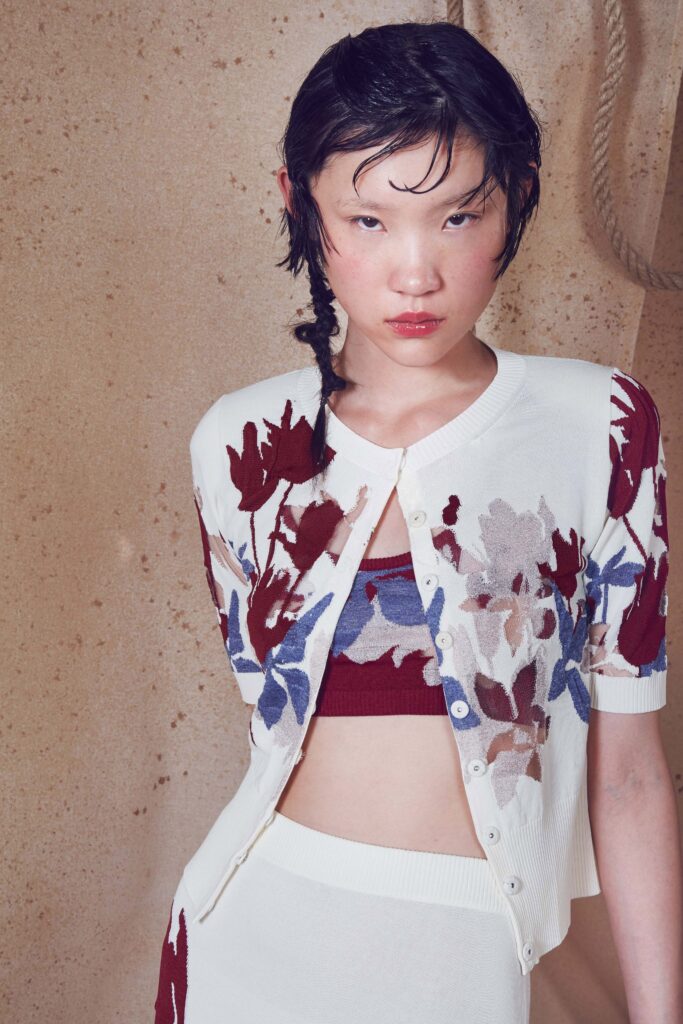 embroidered white cardigan with crop-top