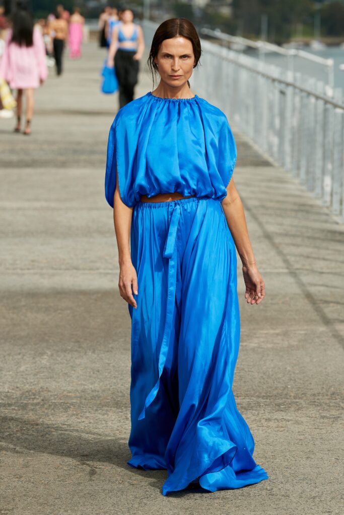 blue silk relaxed maxi dress
