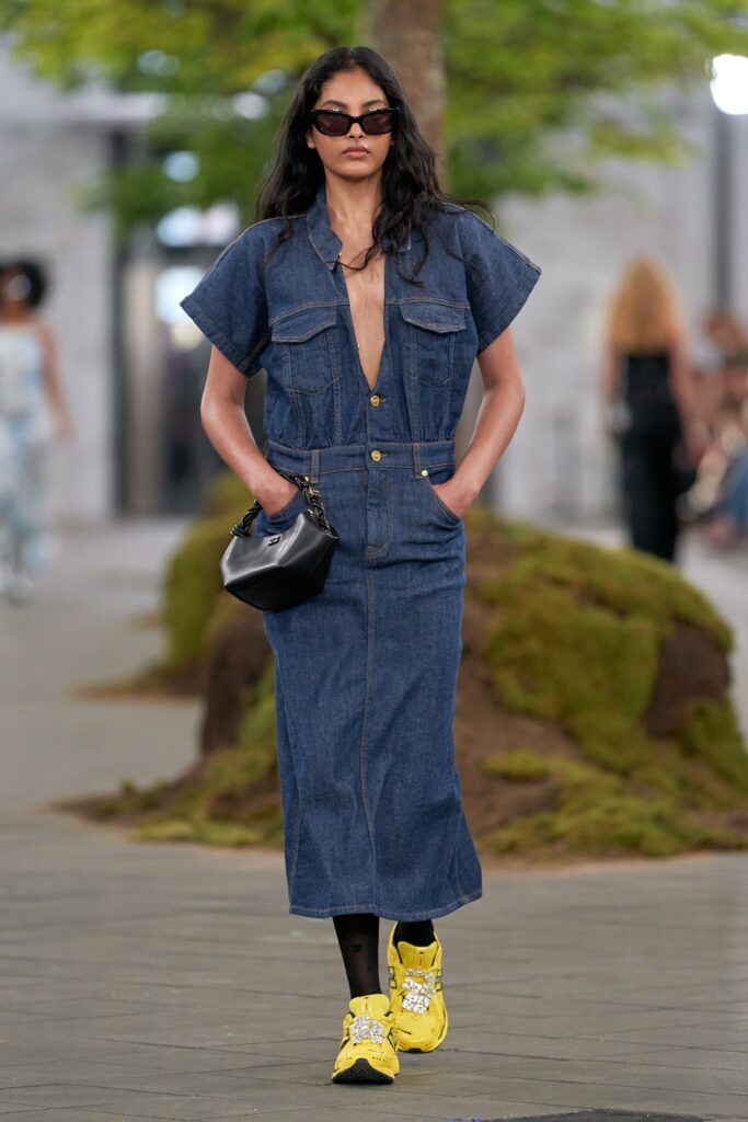 blue denim midi dress