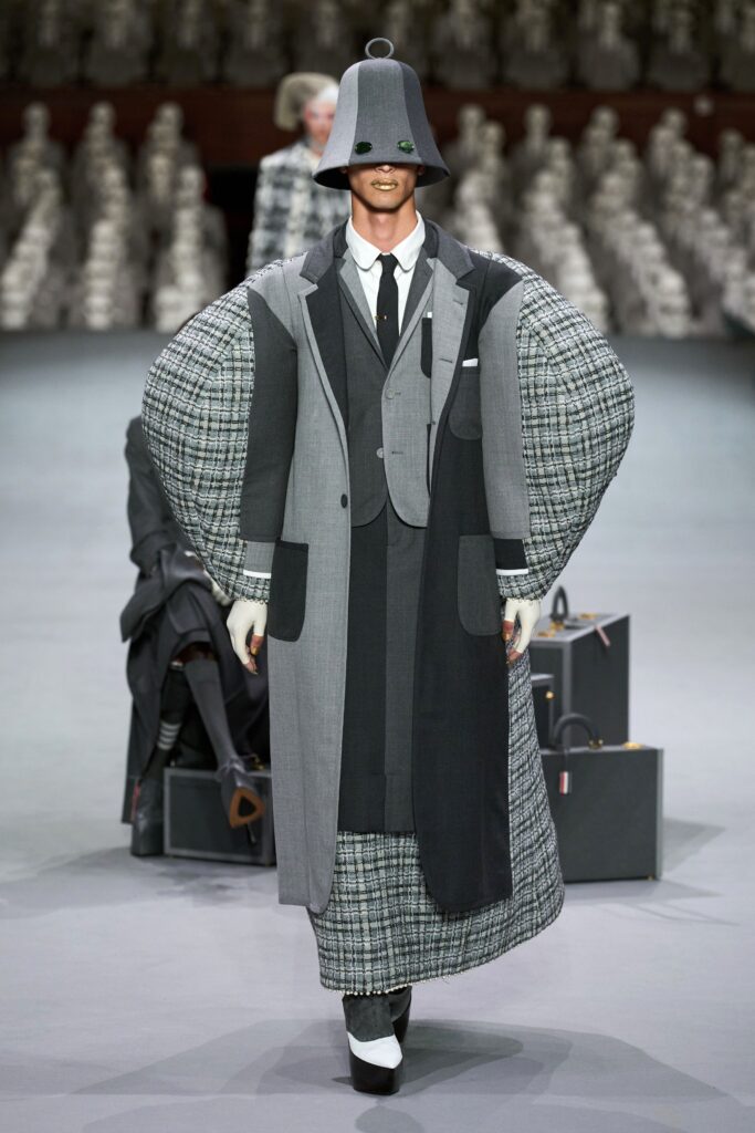 oversized gray coat with suit