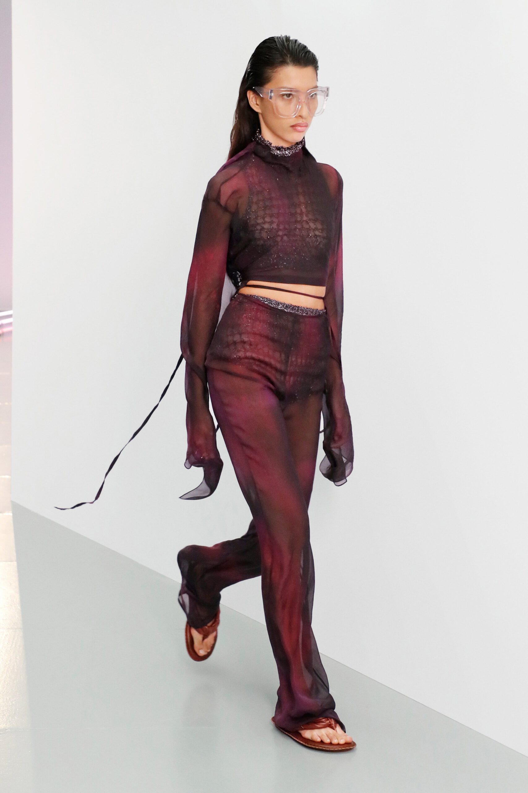 sheer purple mesh top and pants