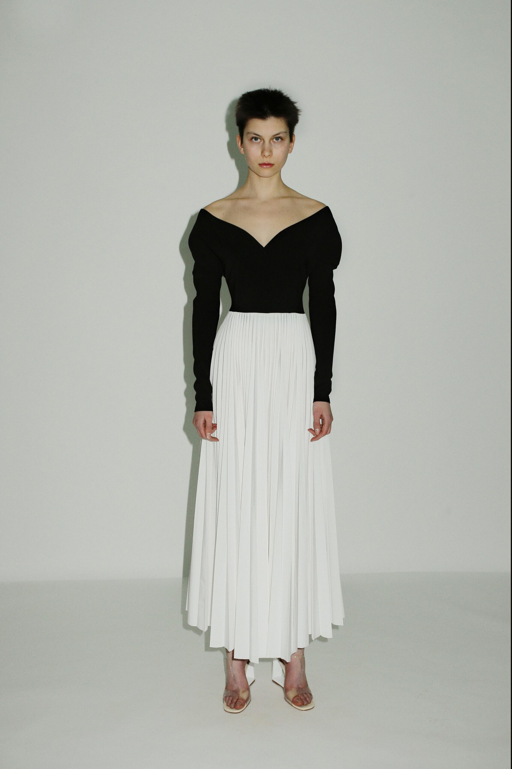 black and white pleated dress