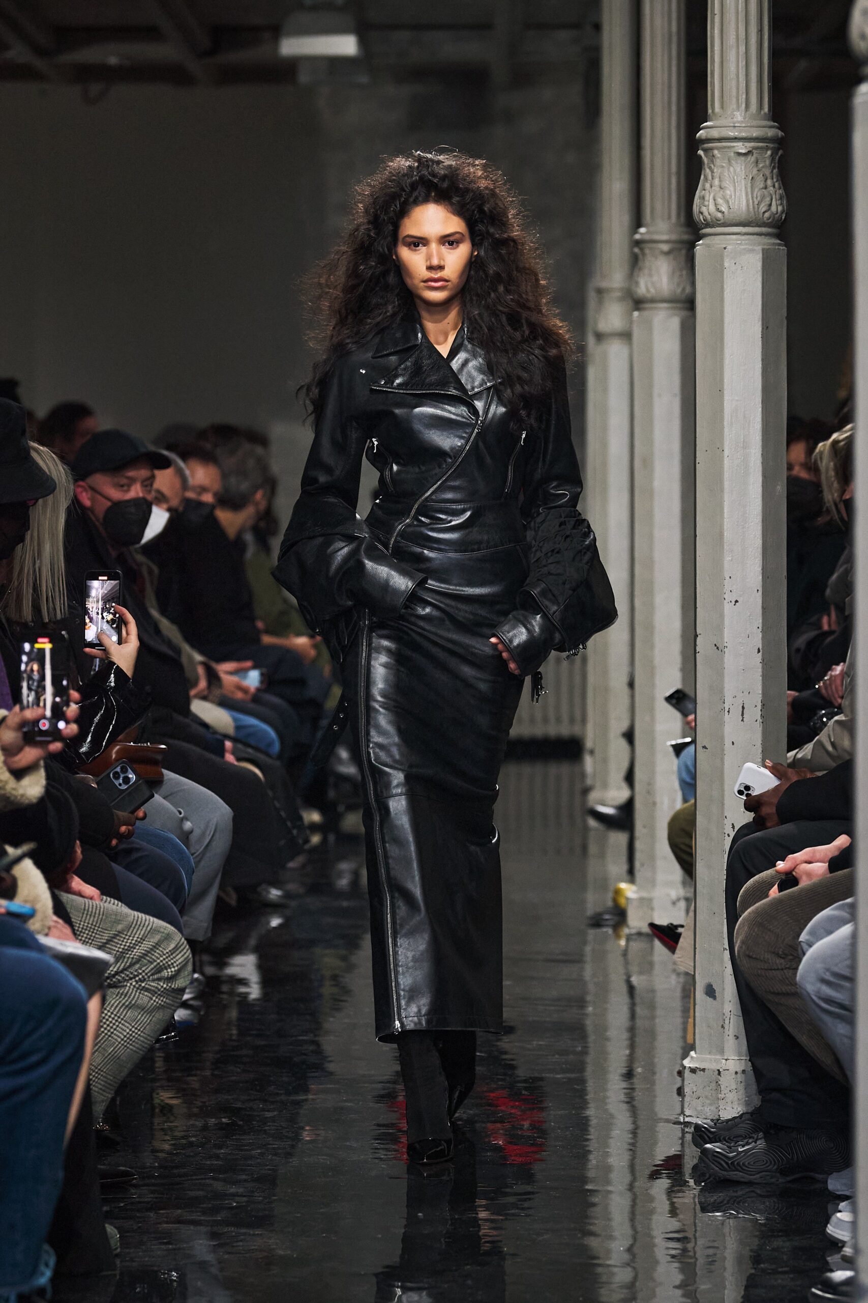 black leather fitted dress