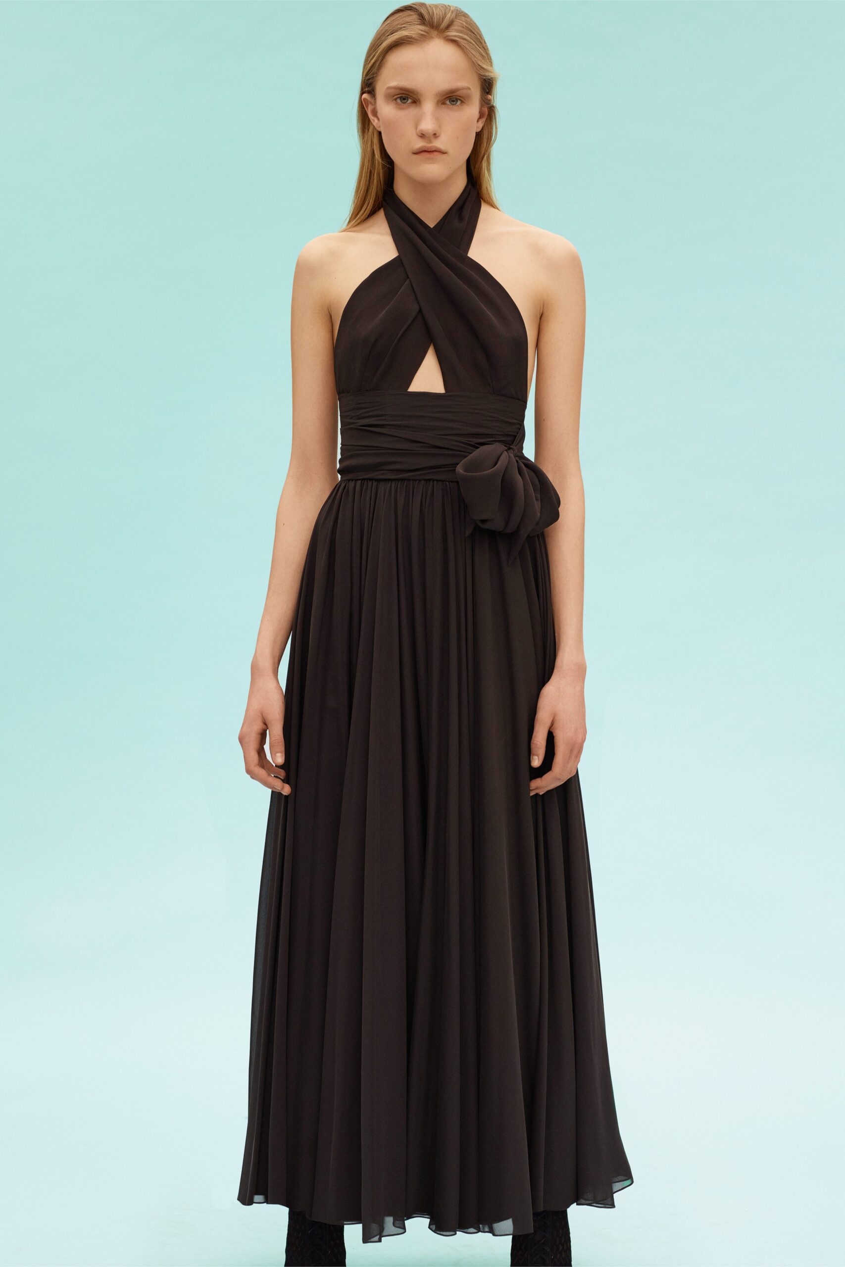 black silk halter gown