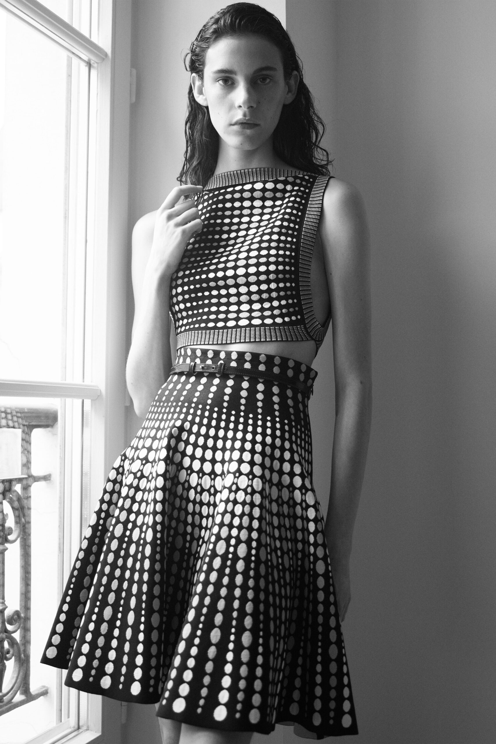 black and white pleated dress