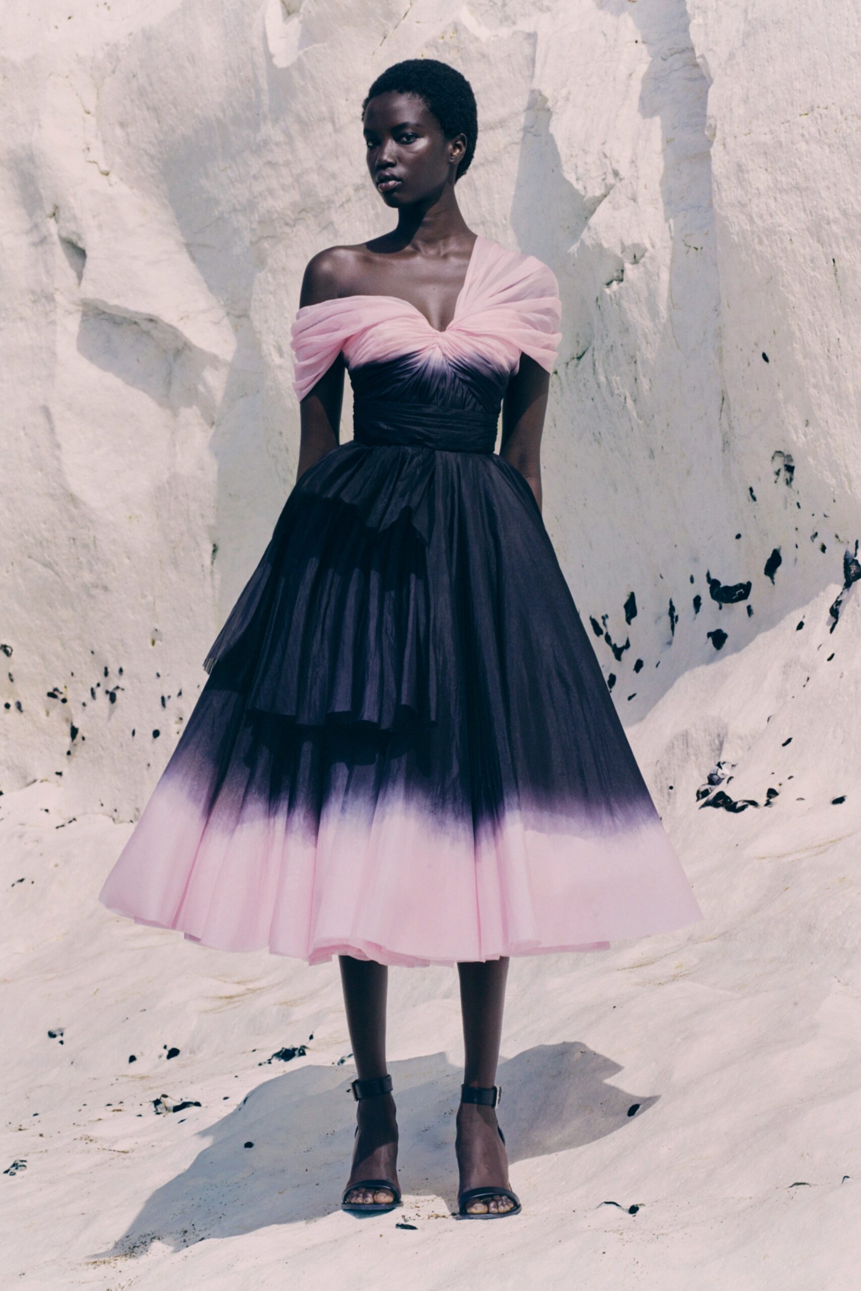 pink and black tiered dress