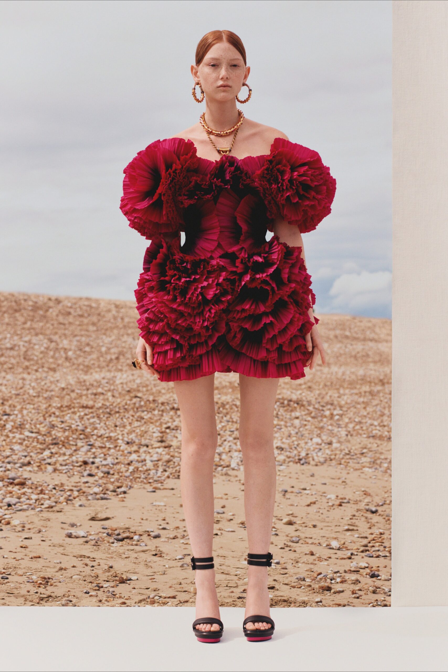 red ruffled mini dress