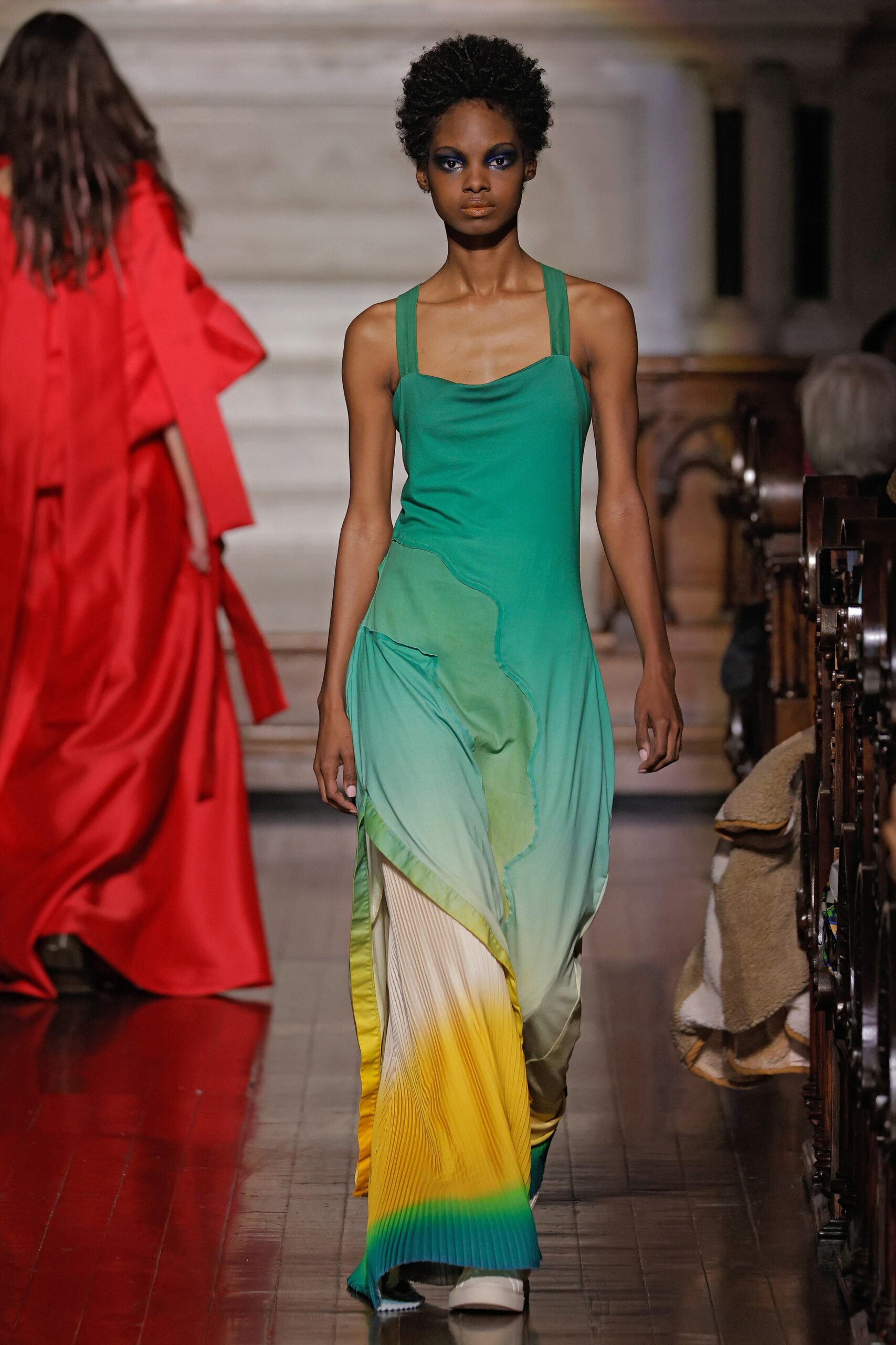 green and yellow flowing maxi dress