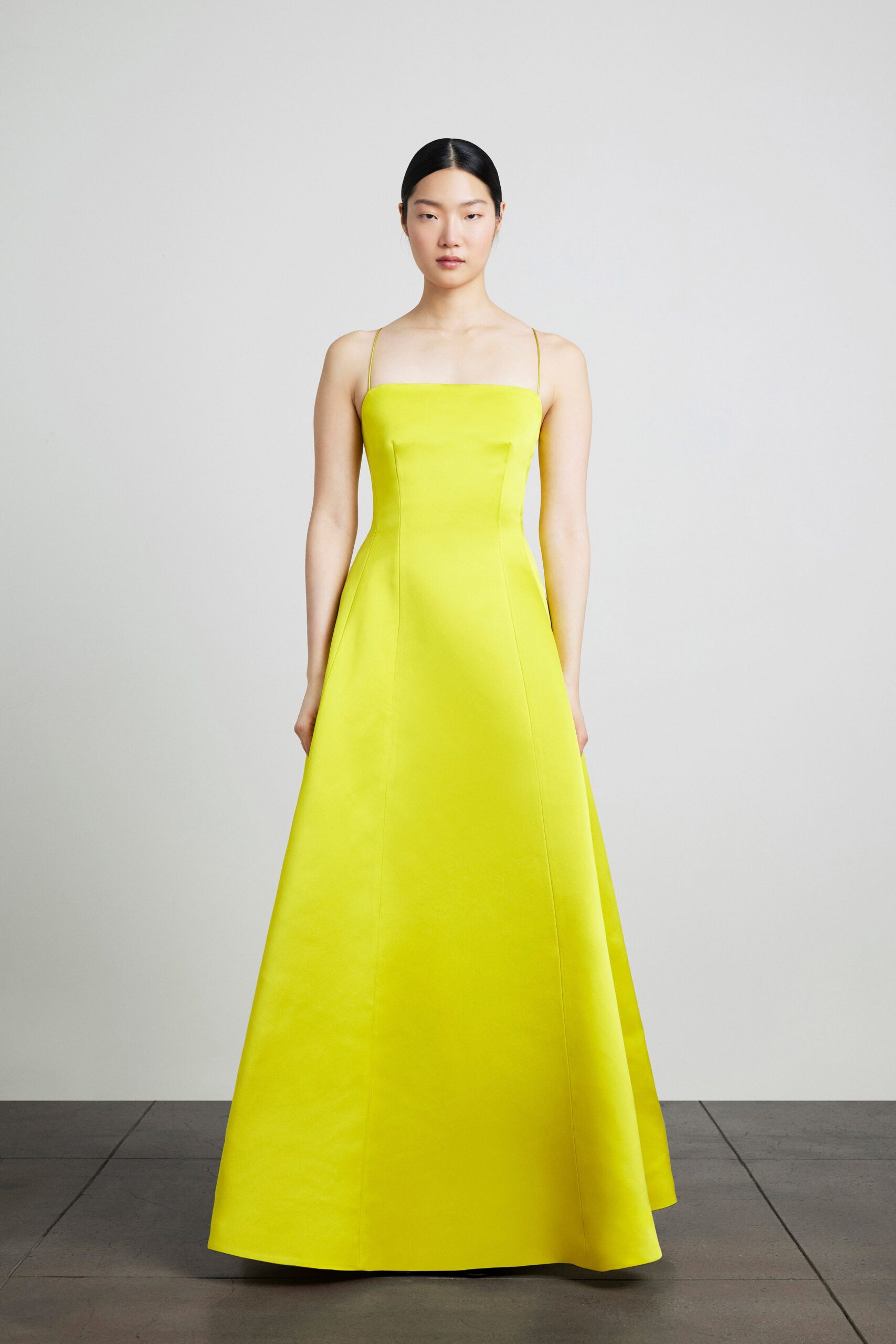 yellow silk sleeveless gown