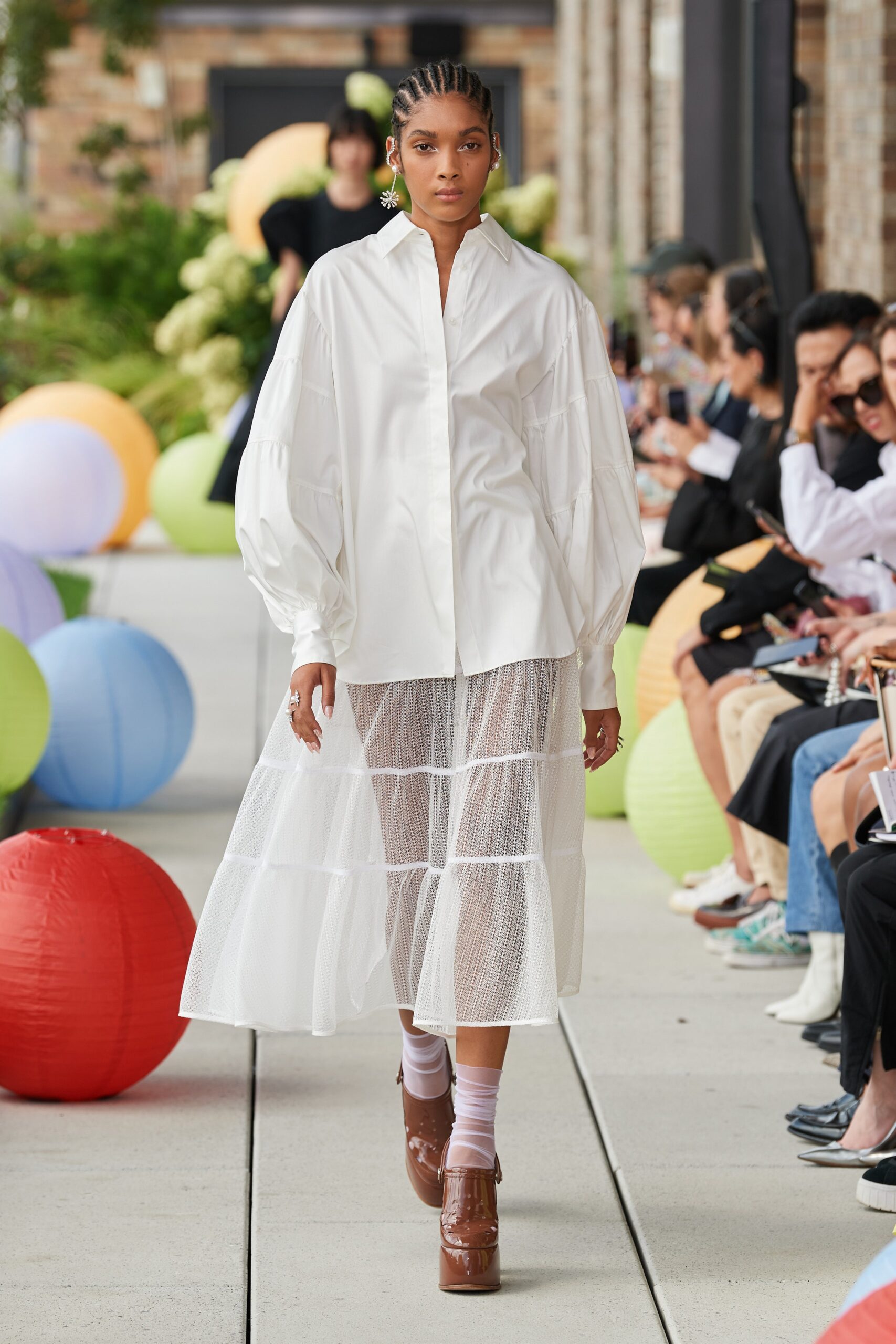 white relaxed shirt with tiered skirt