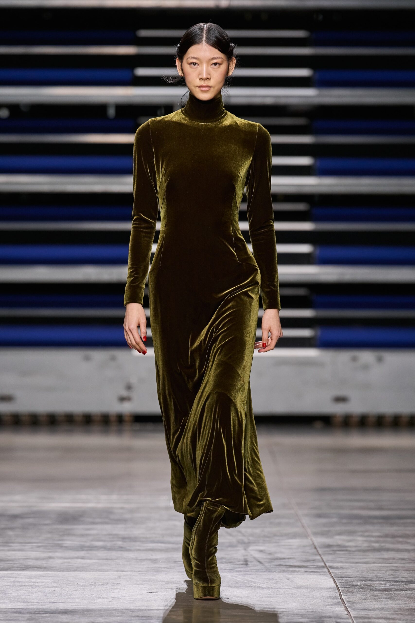 fitted green velvet gown