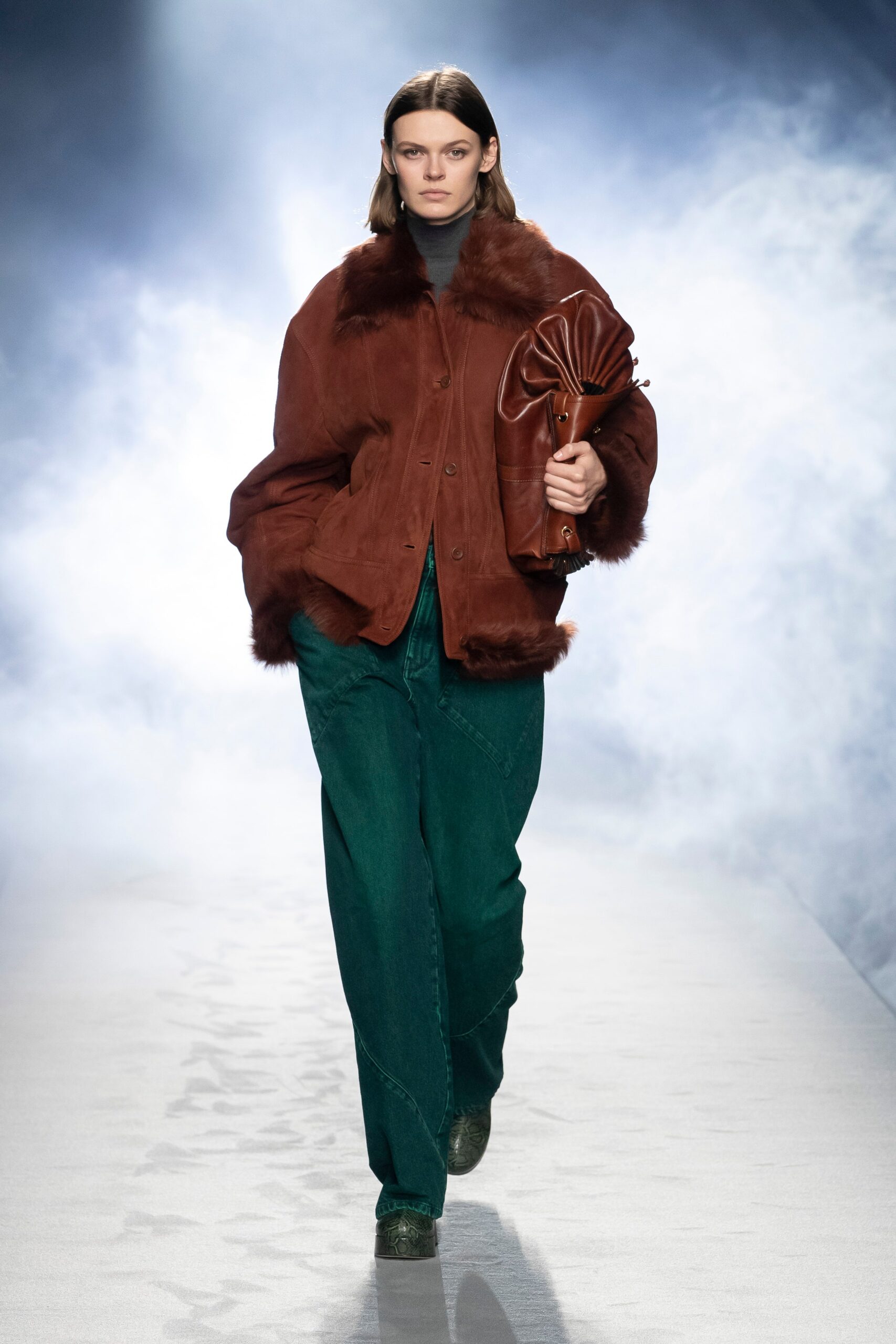 green cotton relaxed wide-leg pants