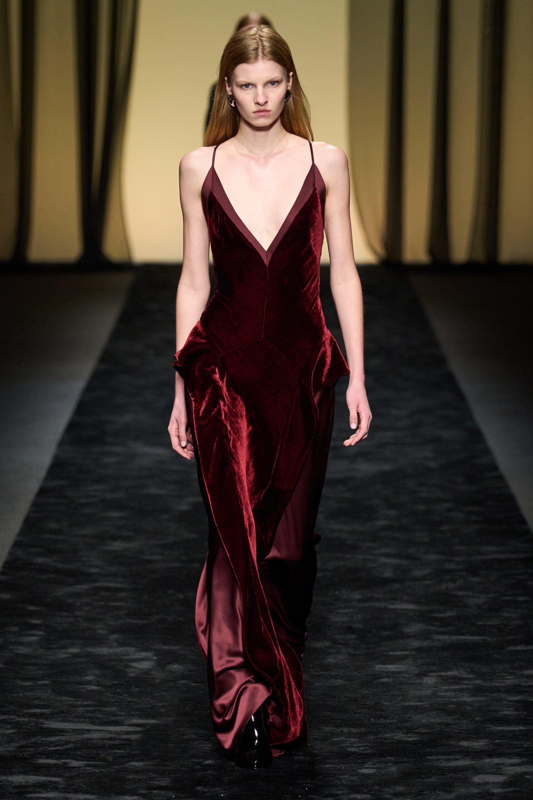 fitted red velvet gown