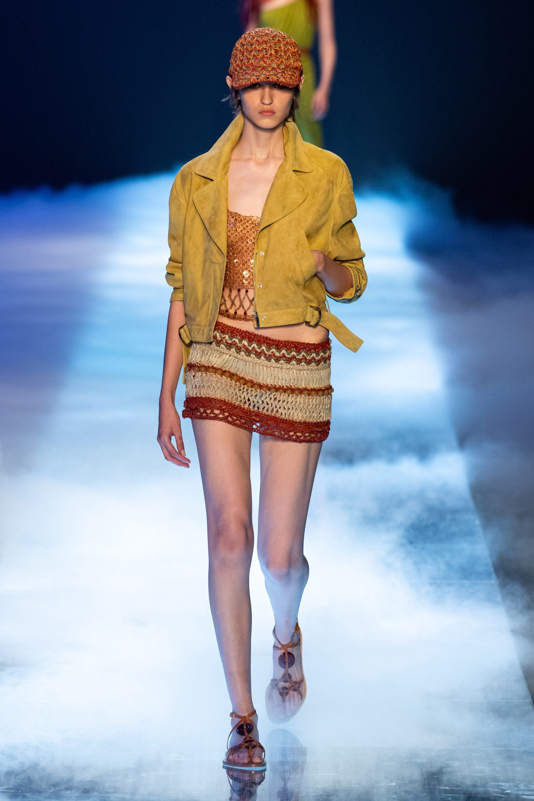 yellow suede long-sleeve collared fitted zippered jacket