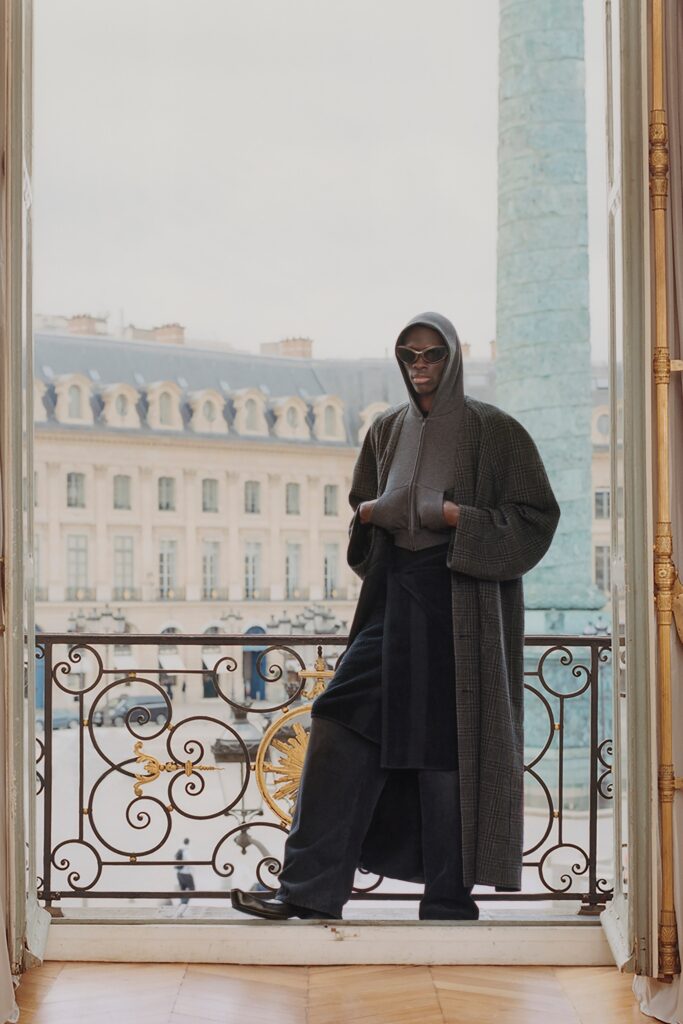 gray wool coat with hoodie