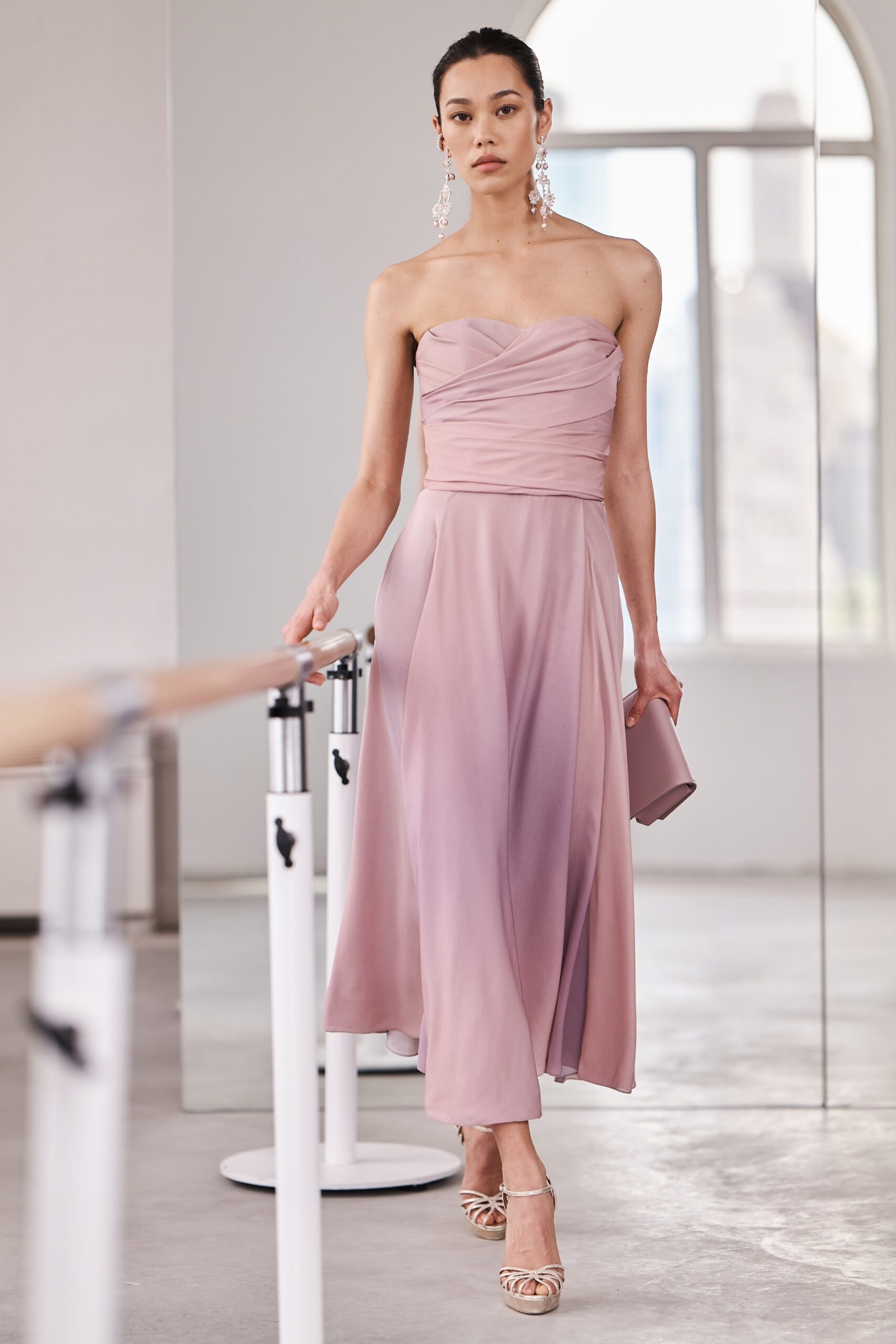 pink silk strapless gown