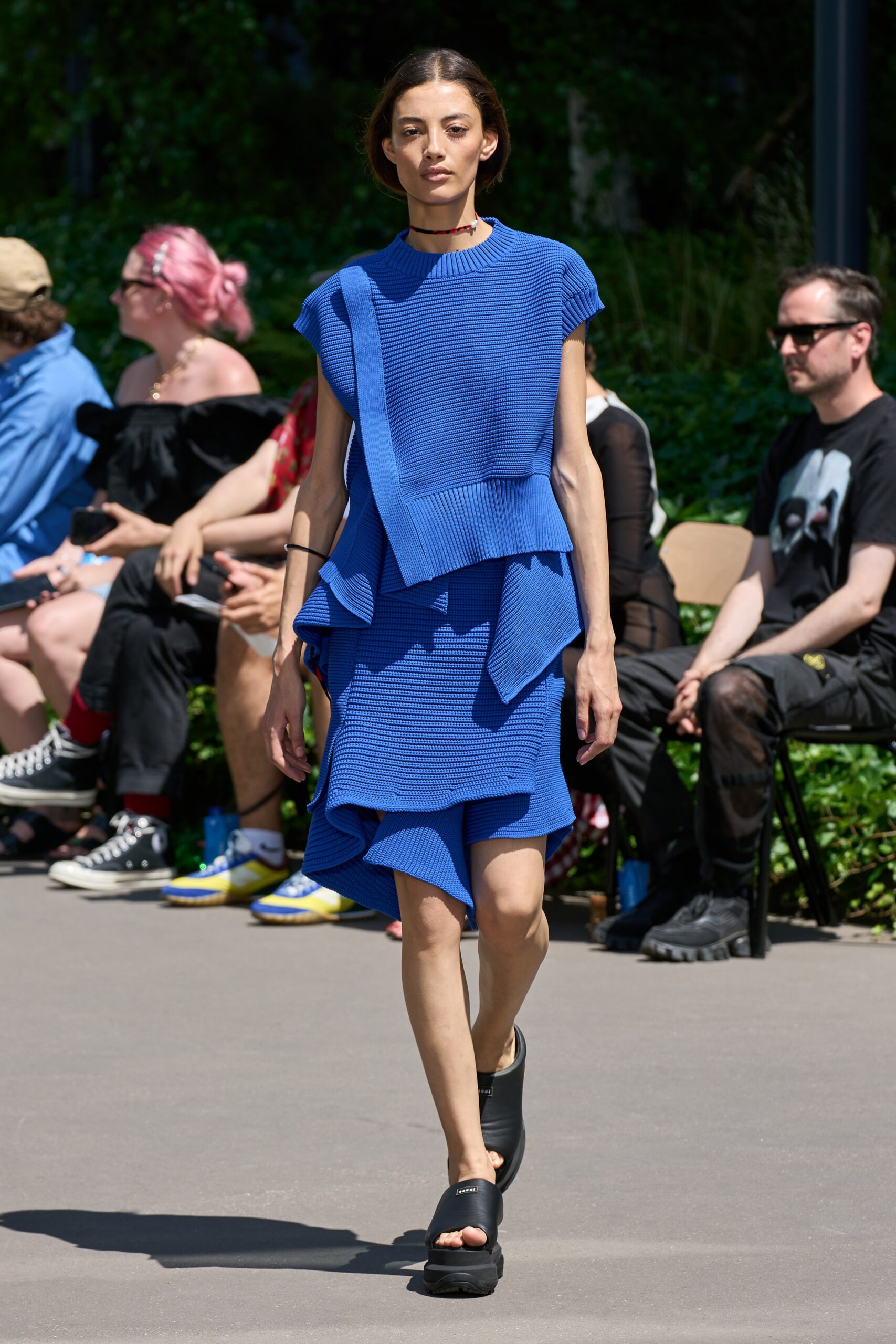blue fitted sleeveless dress