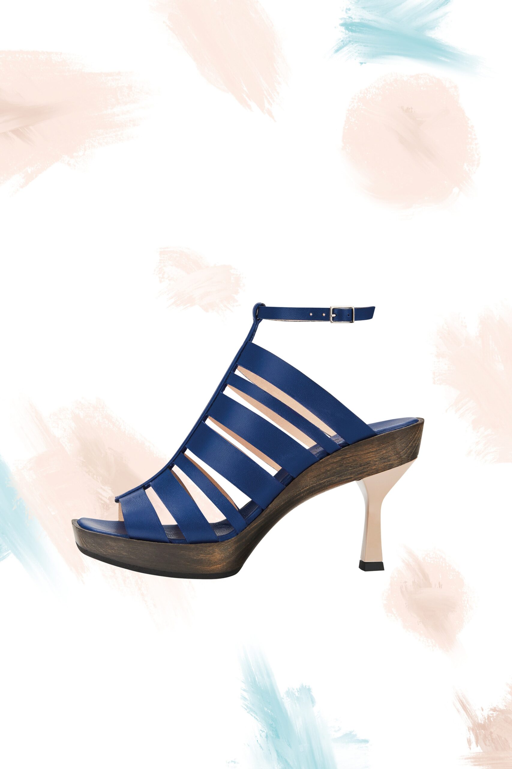 blue leather strappy heels