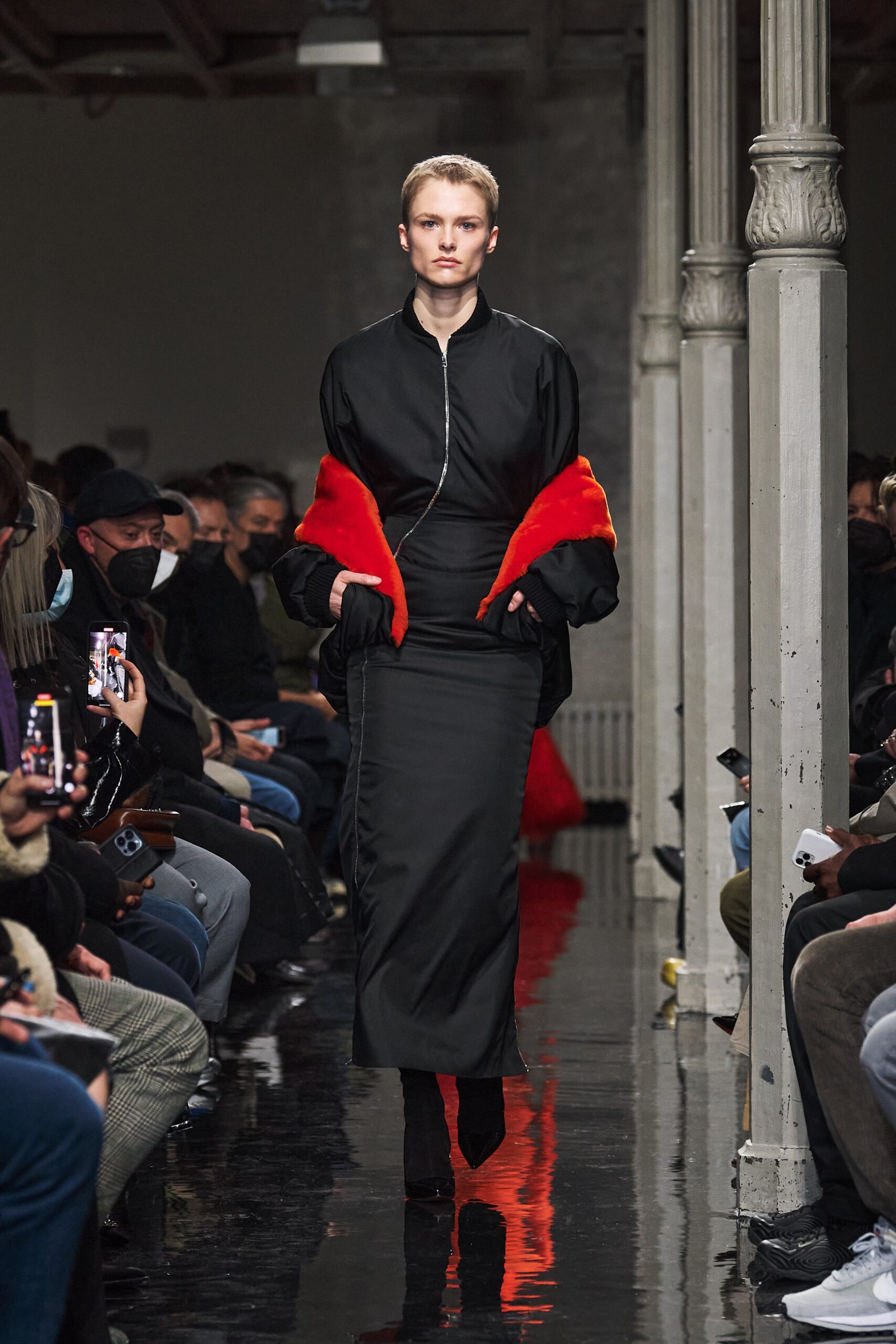 black silk long-sleeve dress