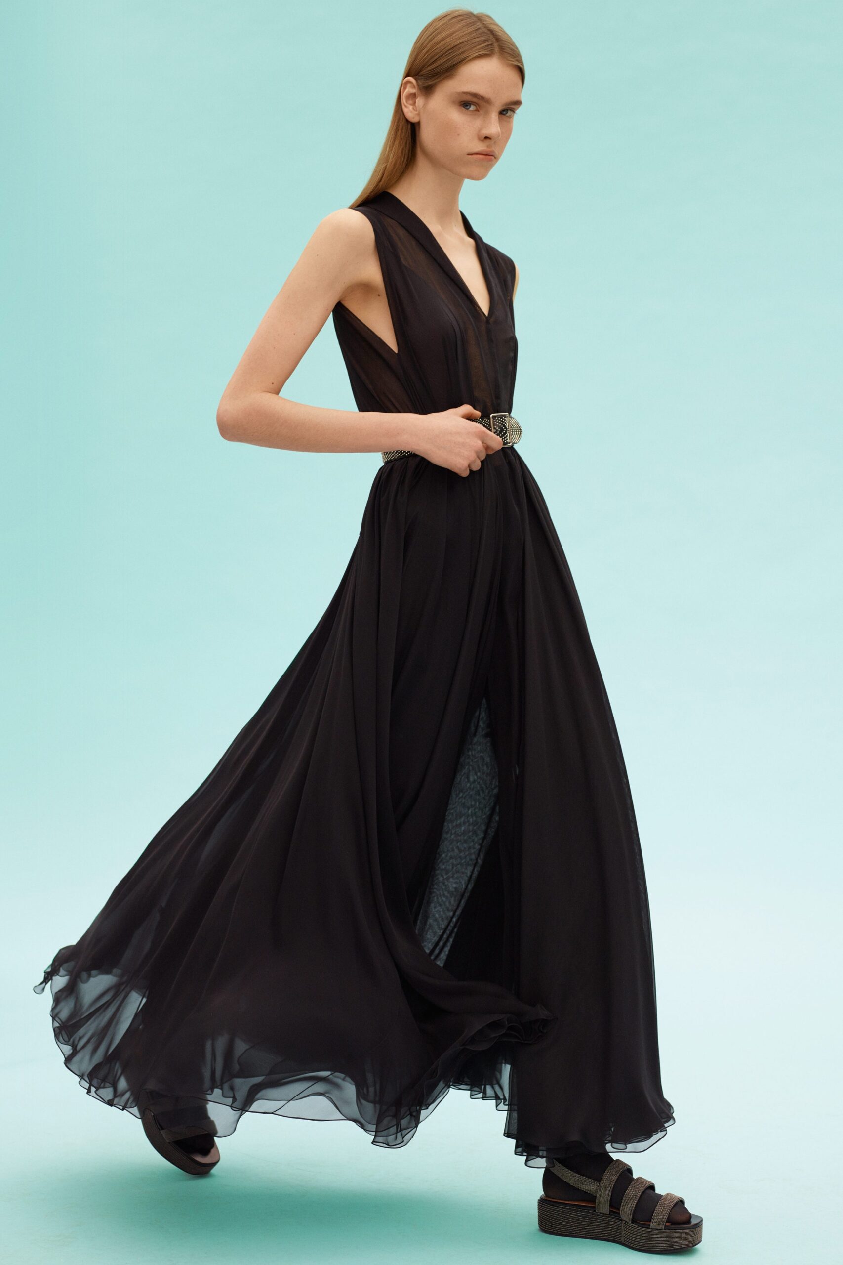 black chiffon sleeveless dress