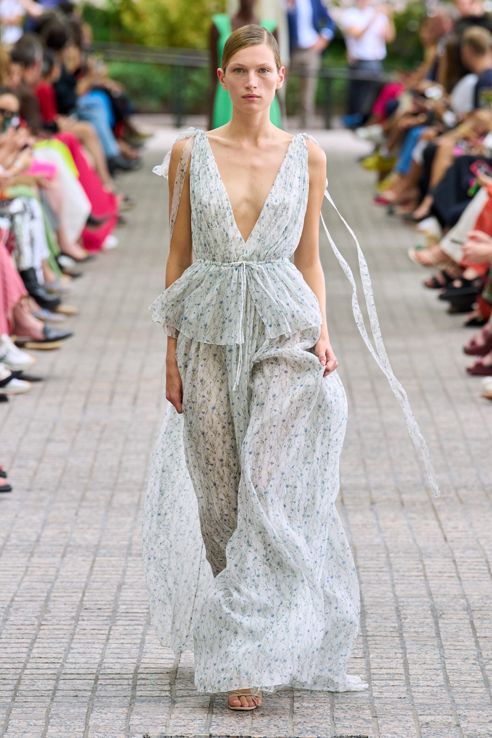 white and green flowing maxi dress