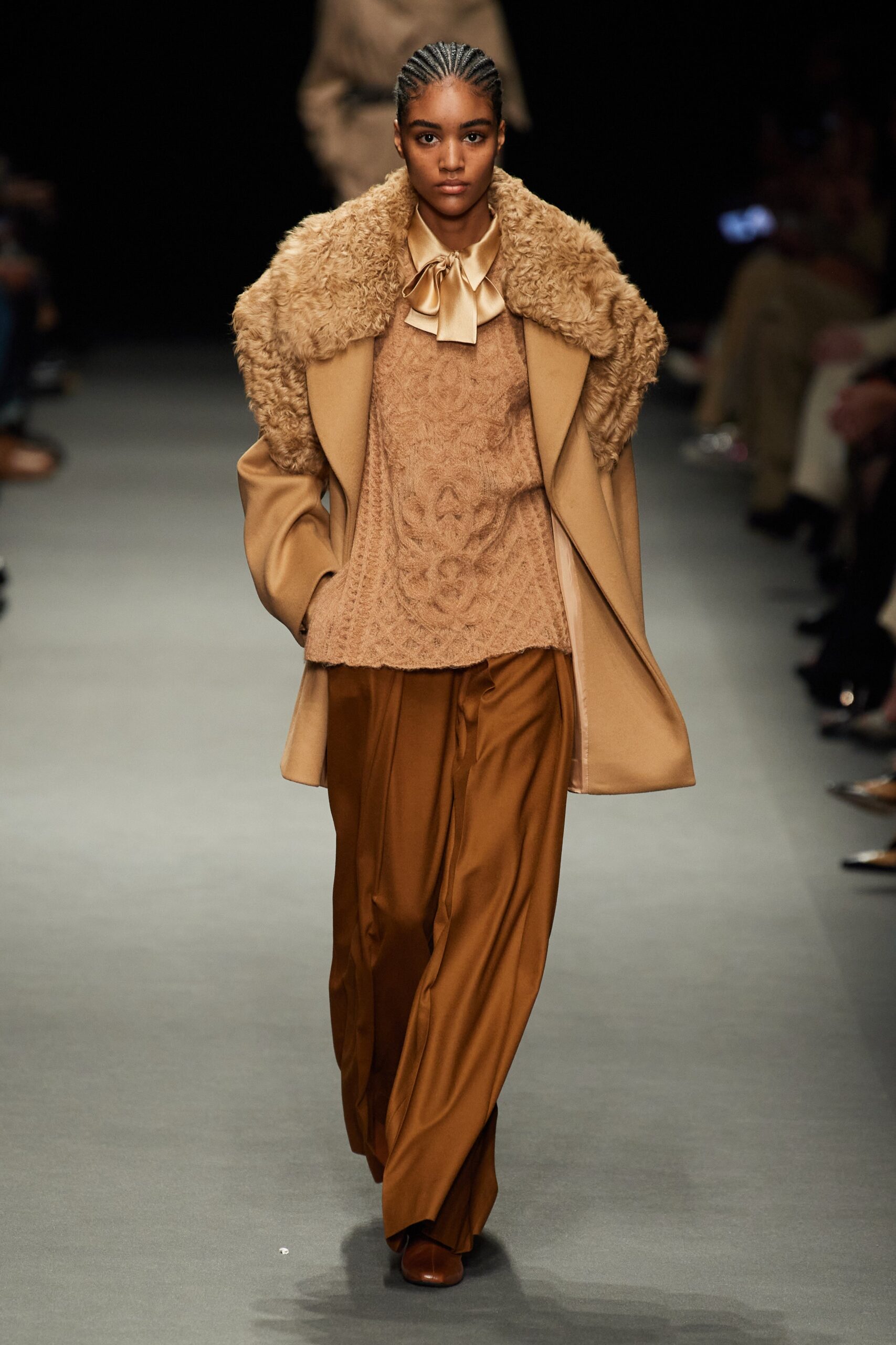brown wool long-sleeve high-neck fitted textured sweater