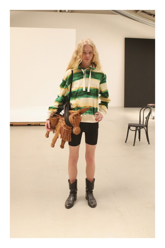 striped hoodie with black shorts