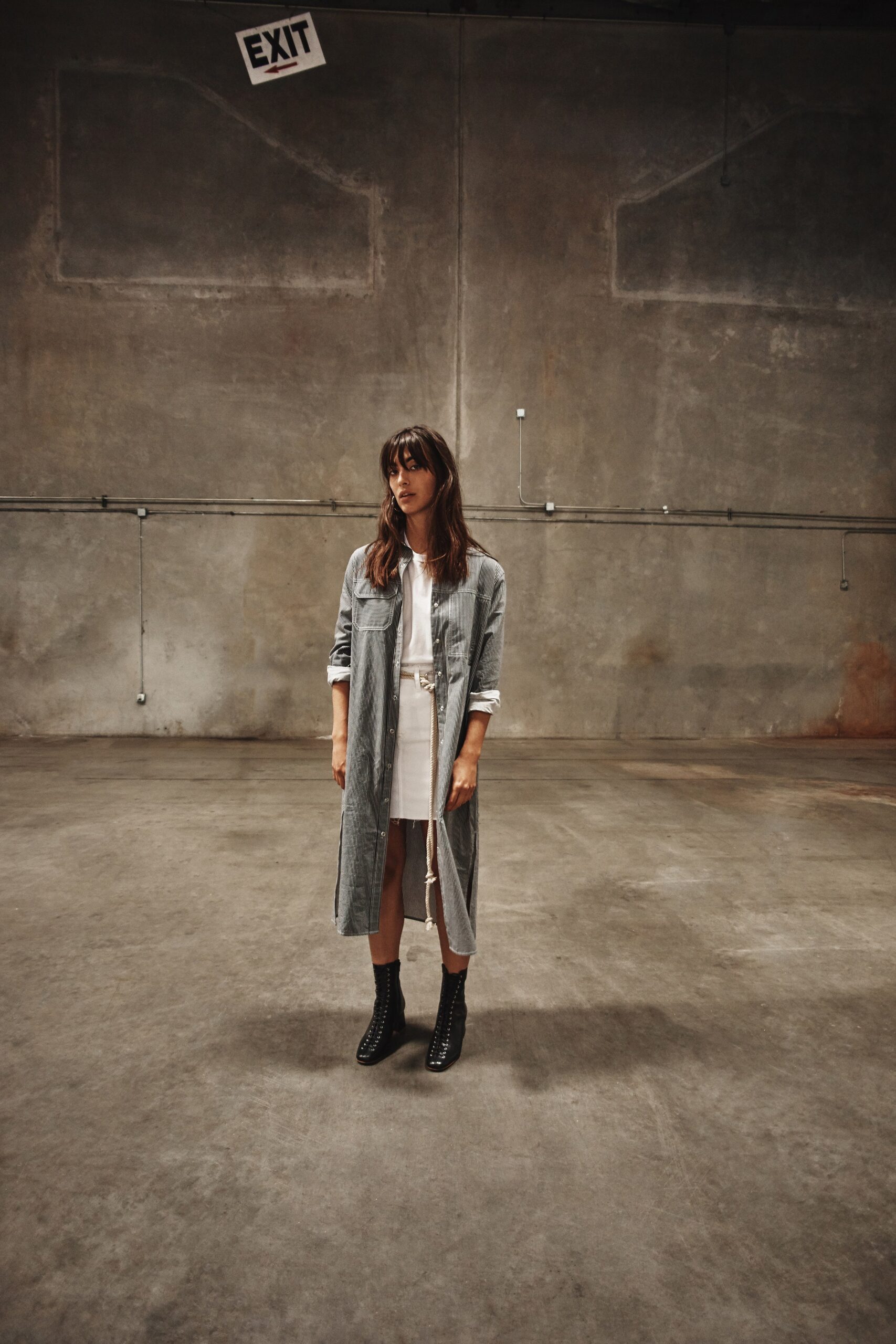 blue denim long-sleeve relaxed buttoned maxi coat