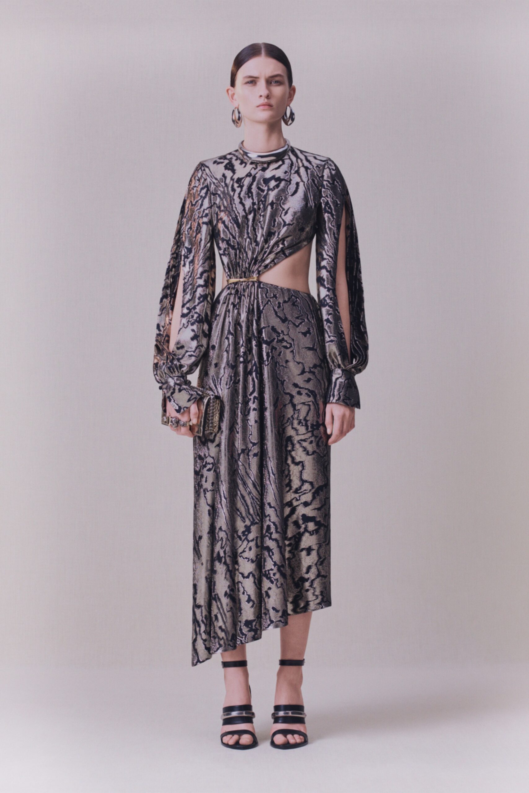 black and gold asymmetric dress