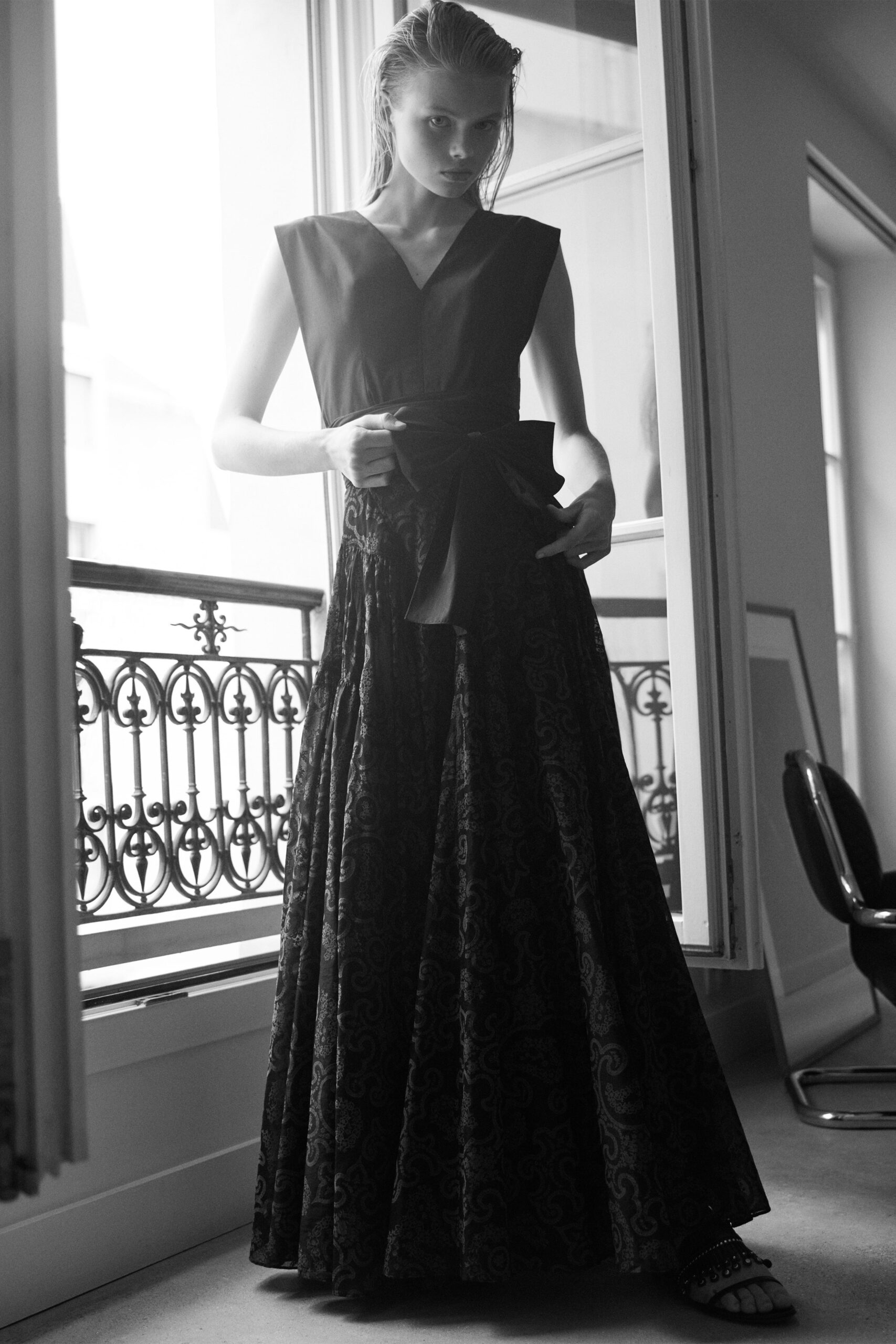 black silk sleeveless maxi dress