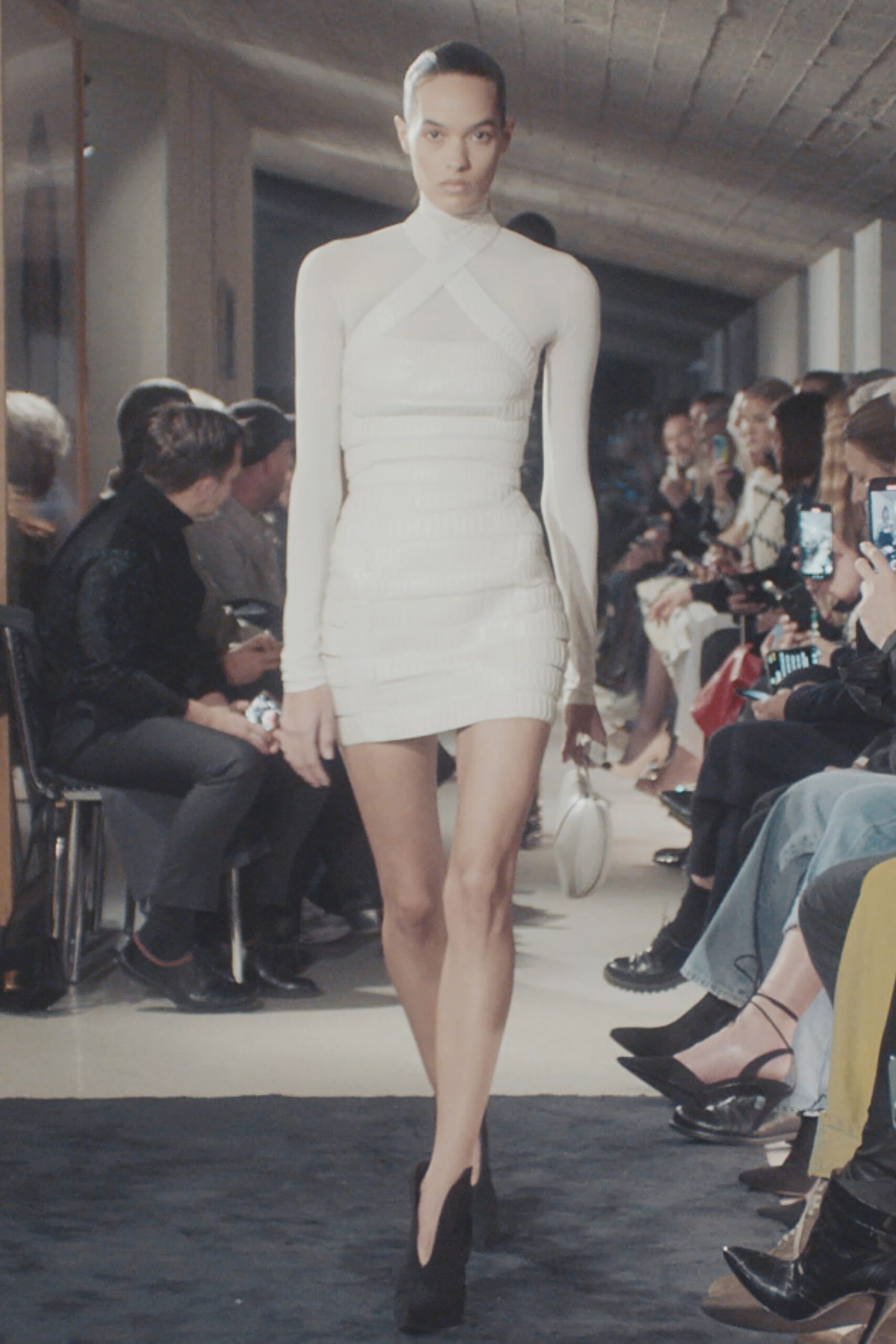 fitted white mini dress