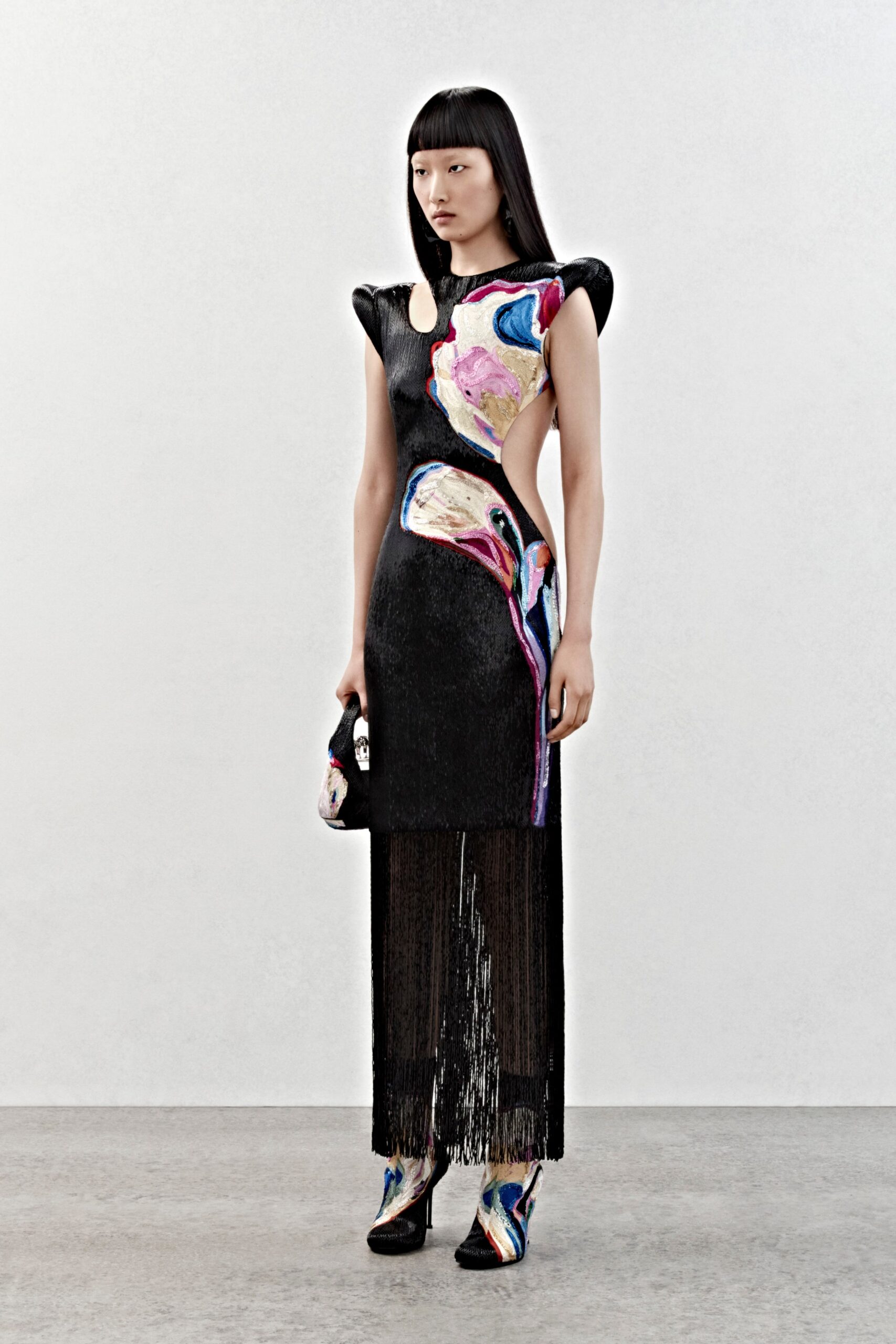 black multi-colored leather dress