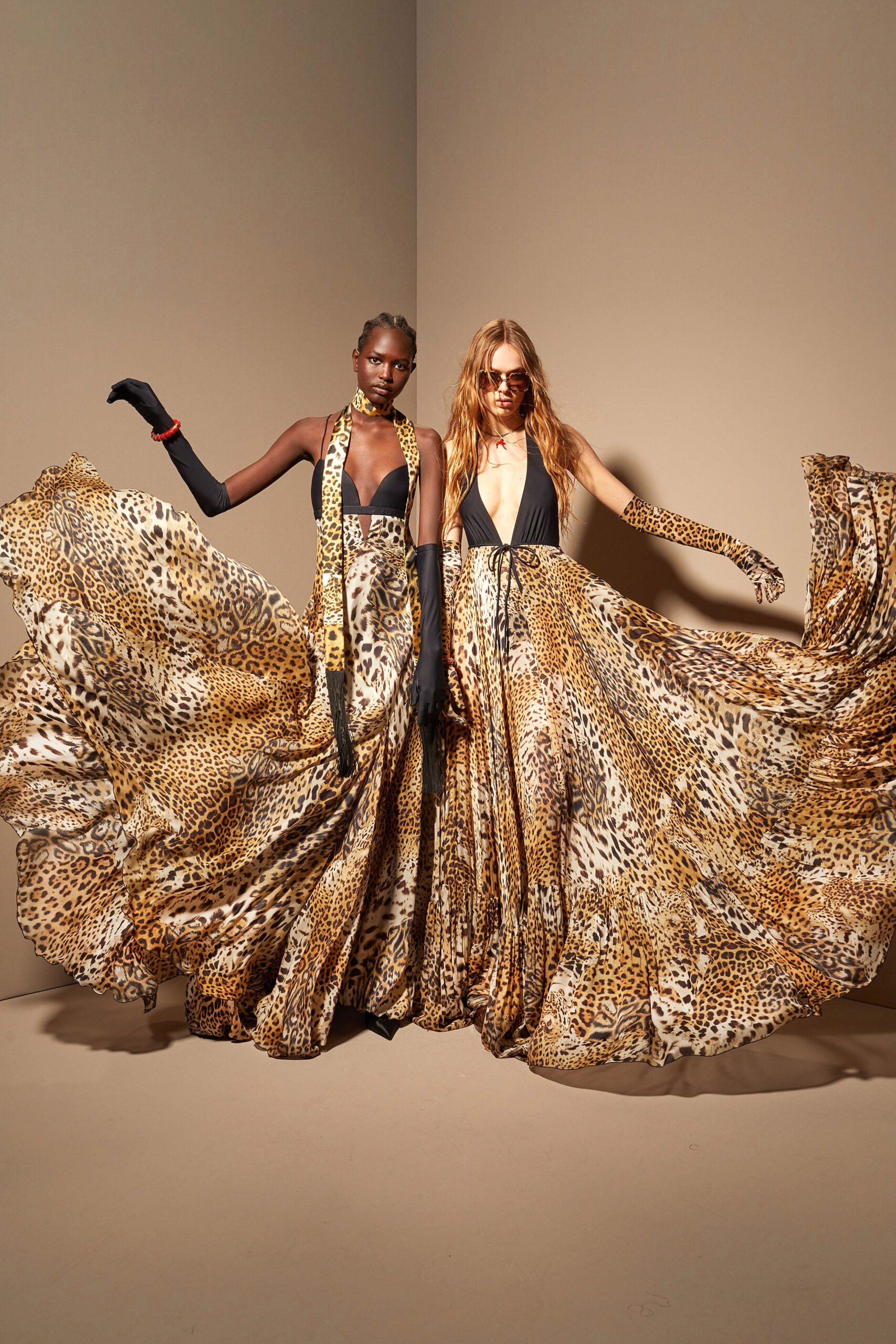 brown beige flowing gowns