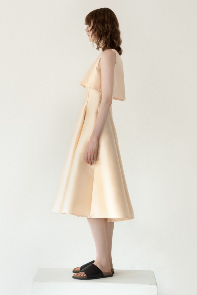 peach silk sleeveless dress