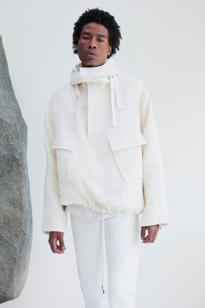 white relaxed jacket and slim pants