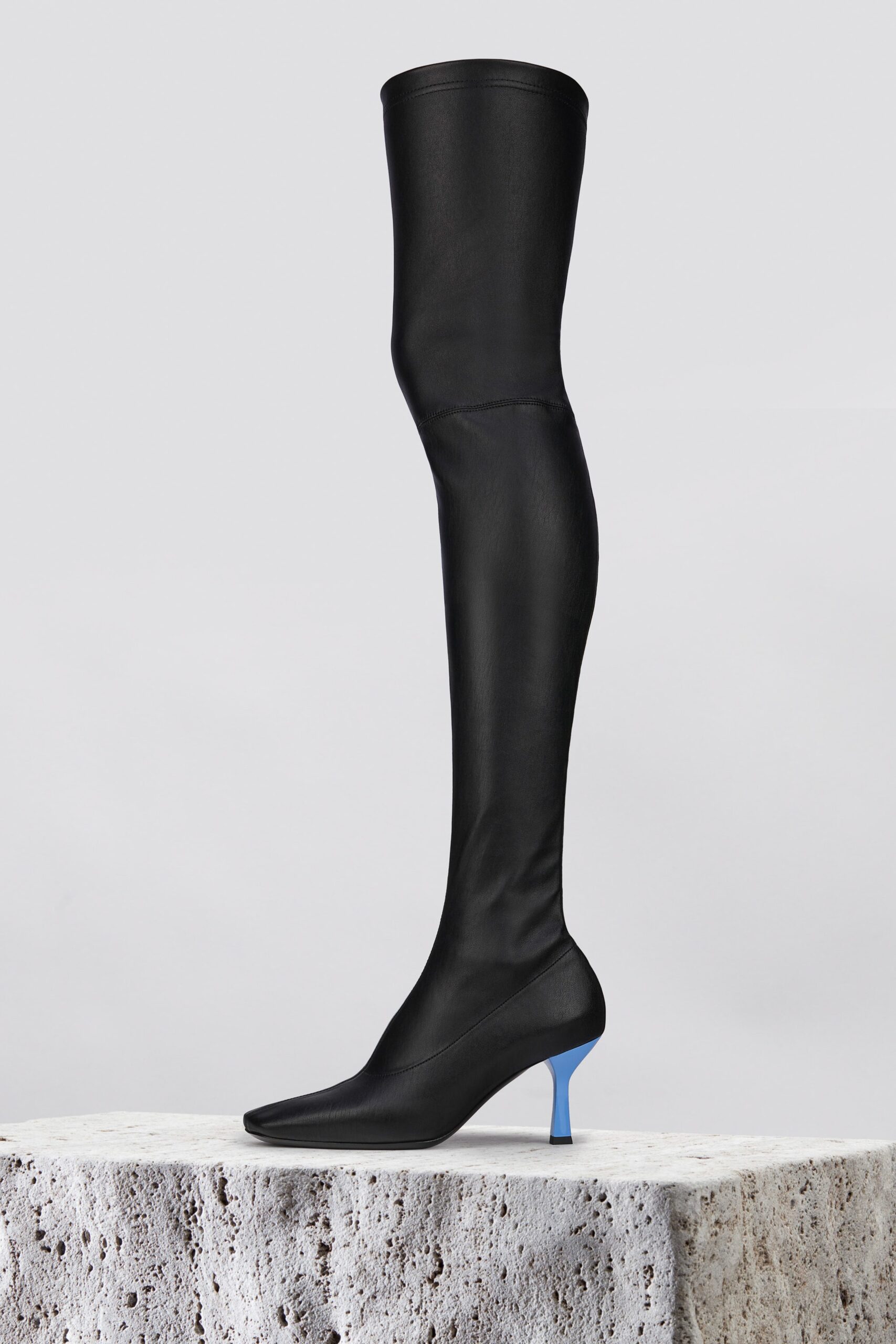 black leather high-heeled boots